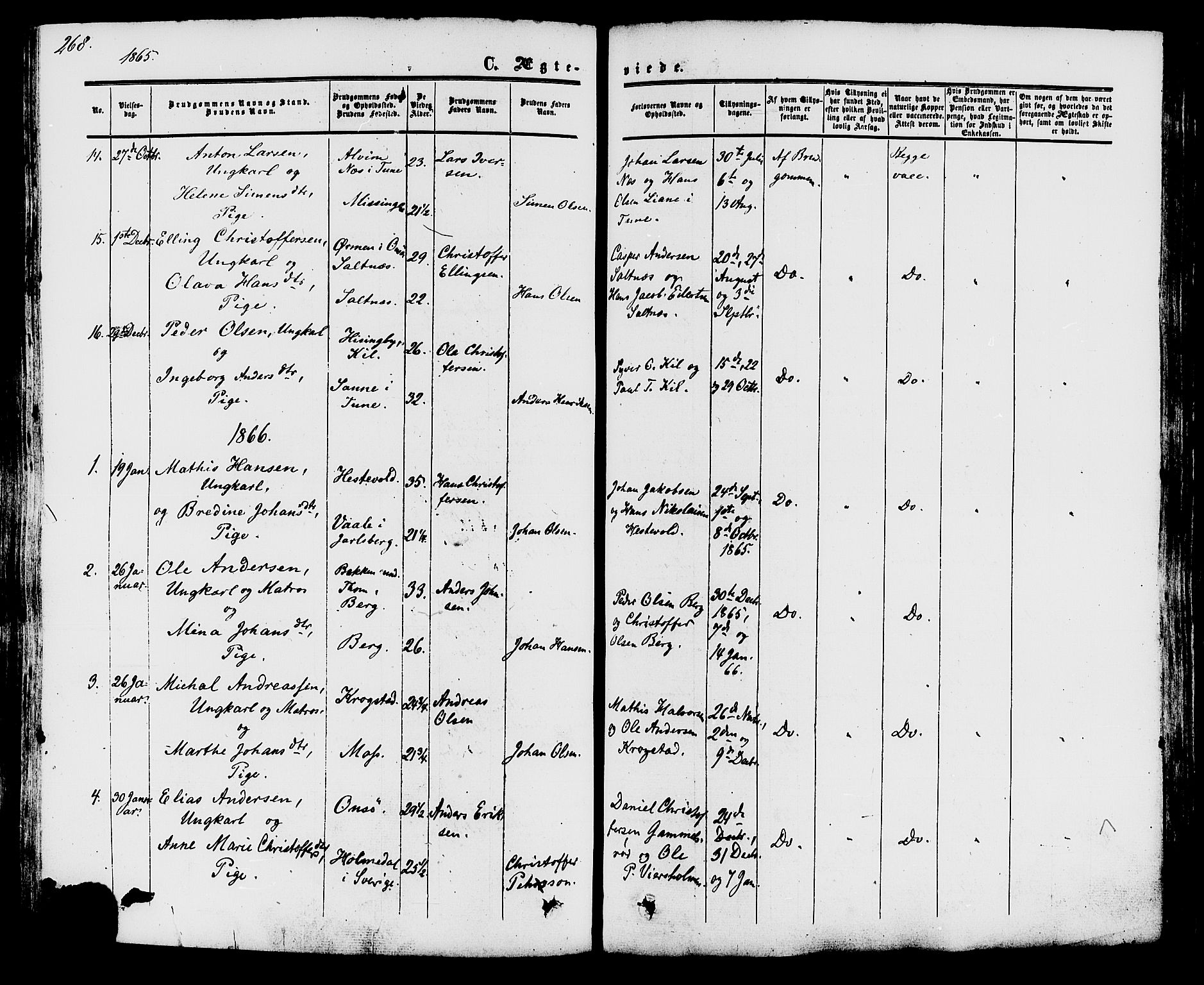 Råde prestekontor kirkebøker, AV/SAO-A-2009/F/Fa/L0006: Parish register (official) no. 6, 1854-1877, p. 268