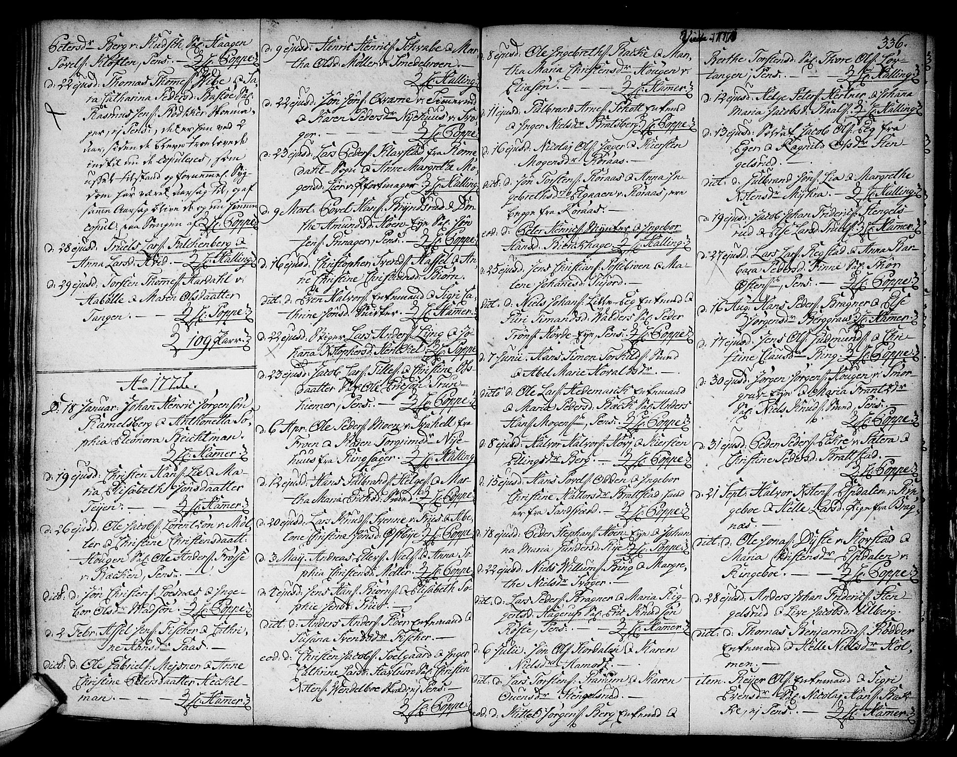 Kongsberg kirkebøker, AV/SAKO-A-22/F/Fa/L0005: Parish register (official) no. I 5, 1769-1782, p. 336