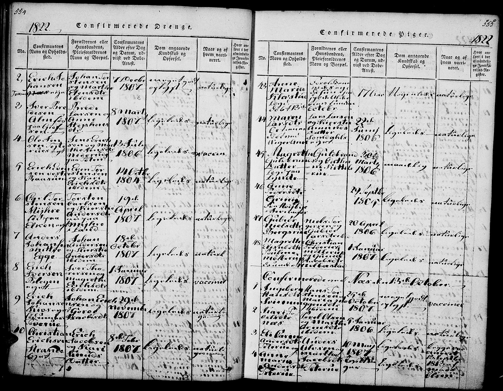 Gran prestekontor, AV/SAH-PREST-112/H/Ha/Haa/L0009: Parish register (official) no. 9, 1815-1824, p. 554-555