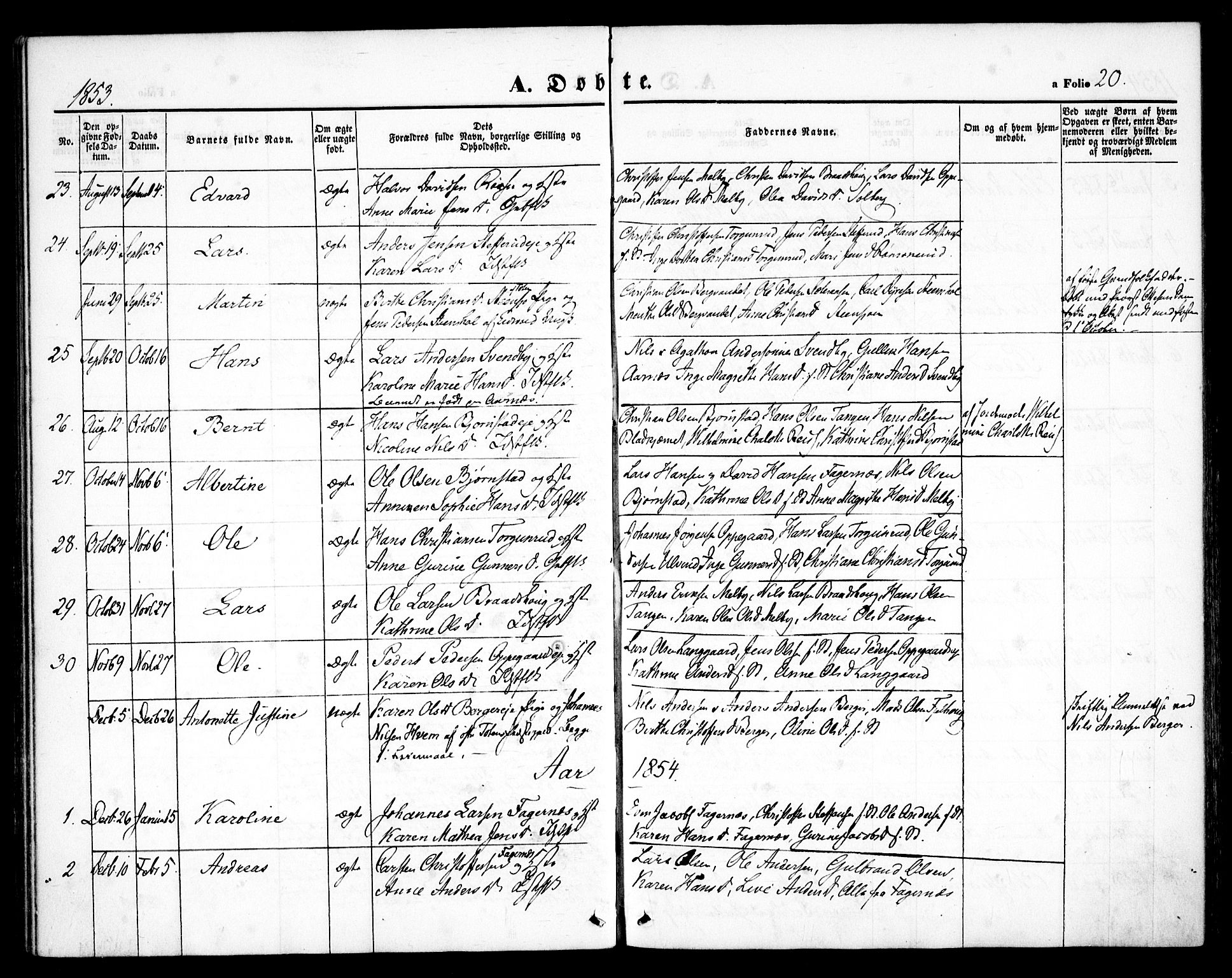 Hurdal prestekontor Kirkebøker, SAO/A-10889/F/Fb/L0001: Parish register (official) no. II 1, 1846-1859, p. 20