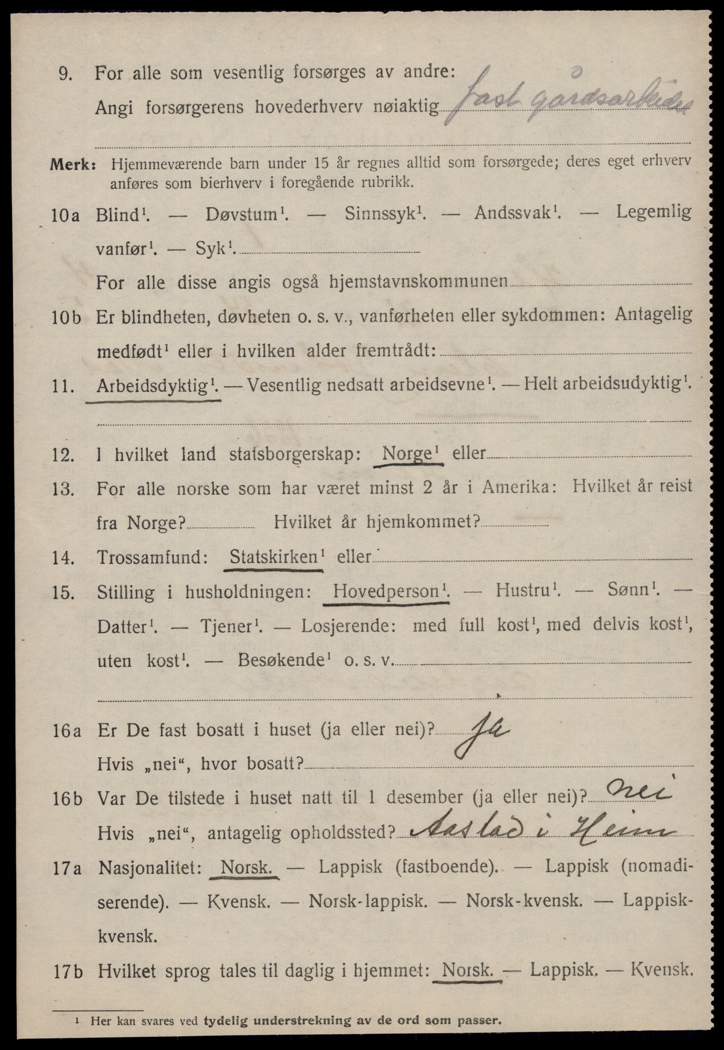 SAT, 1920 census for Hemne, 1920, p. 3097