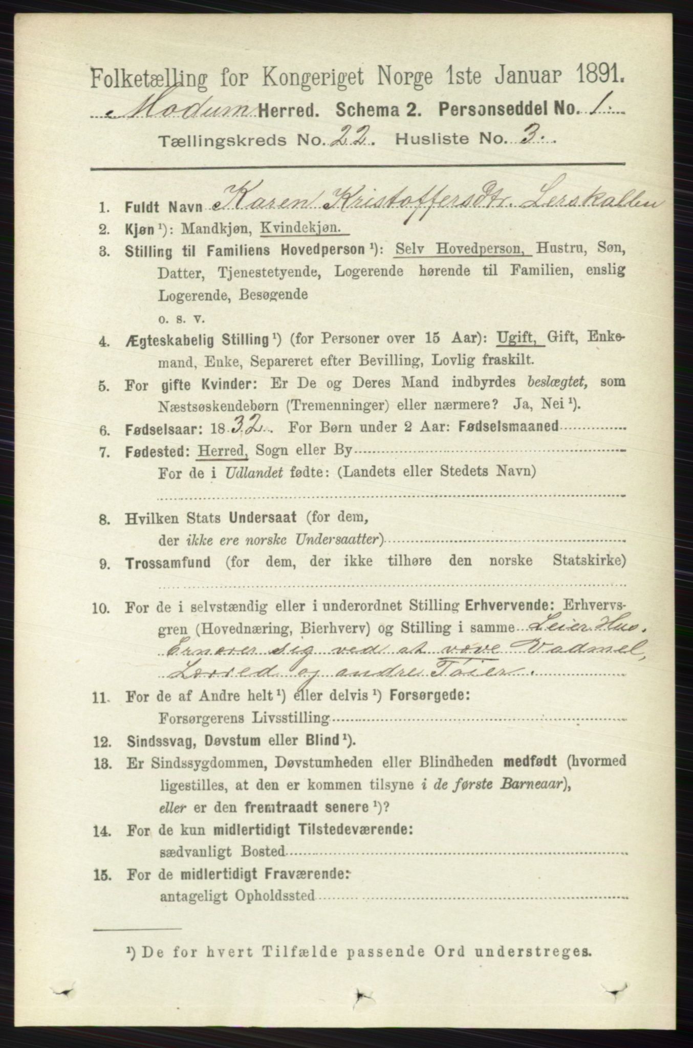 RA, 1891 census for 0623 Modum, 1891, p. 8405