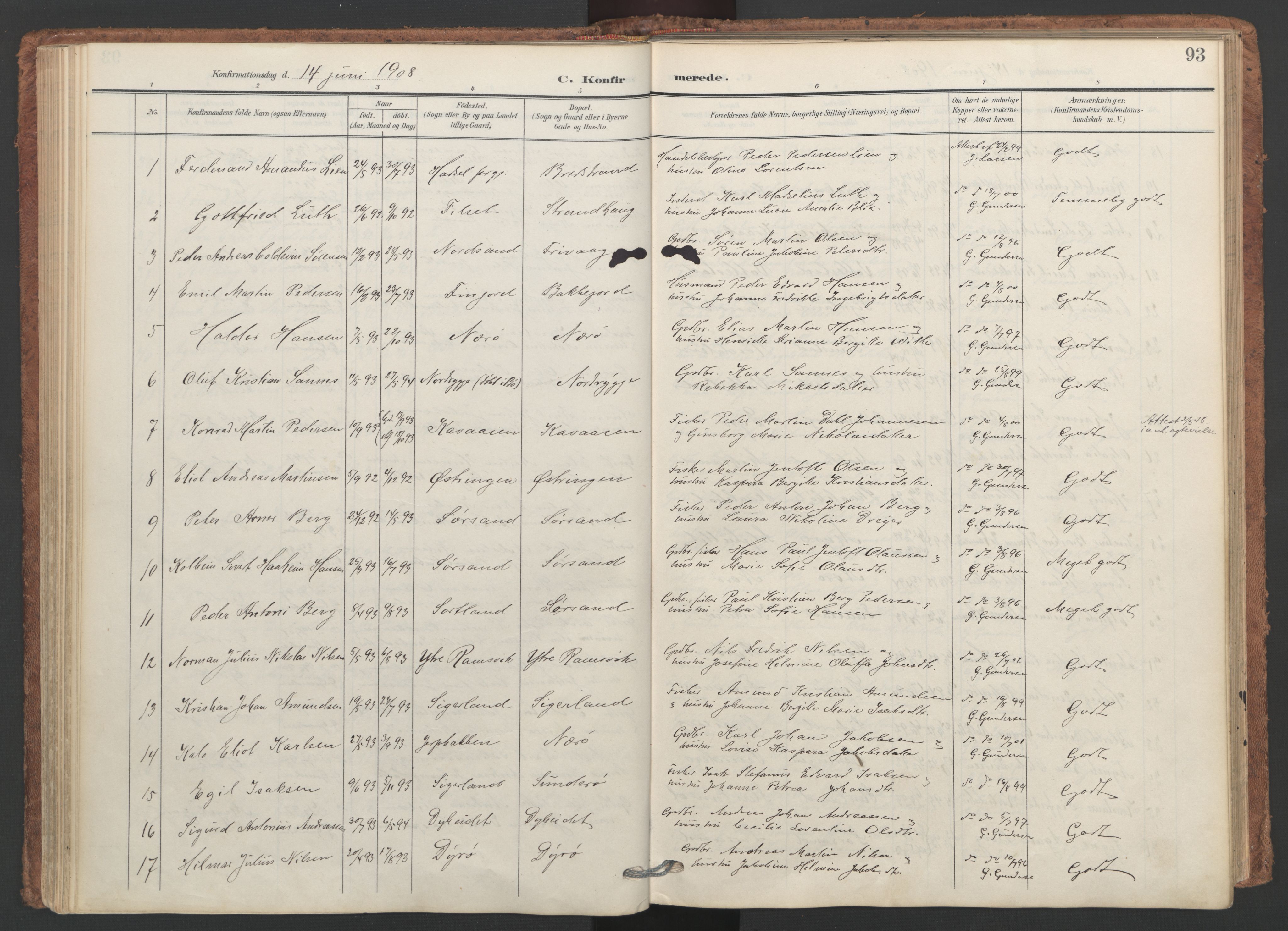 Ministerialprotokoller, klokkerbøker og fødselsregistre - Nordland, SAT/A-1459/893/L1339: Parish register (official) no. 893A11, 1904-1914, p. 93