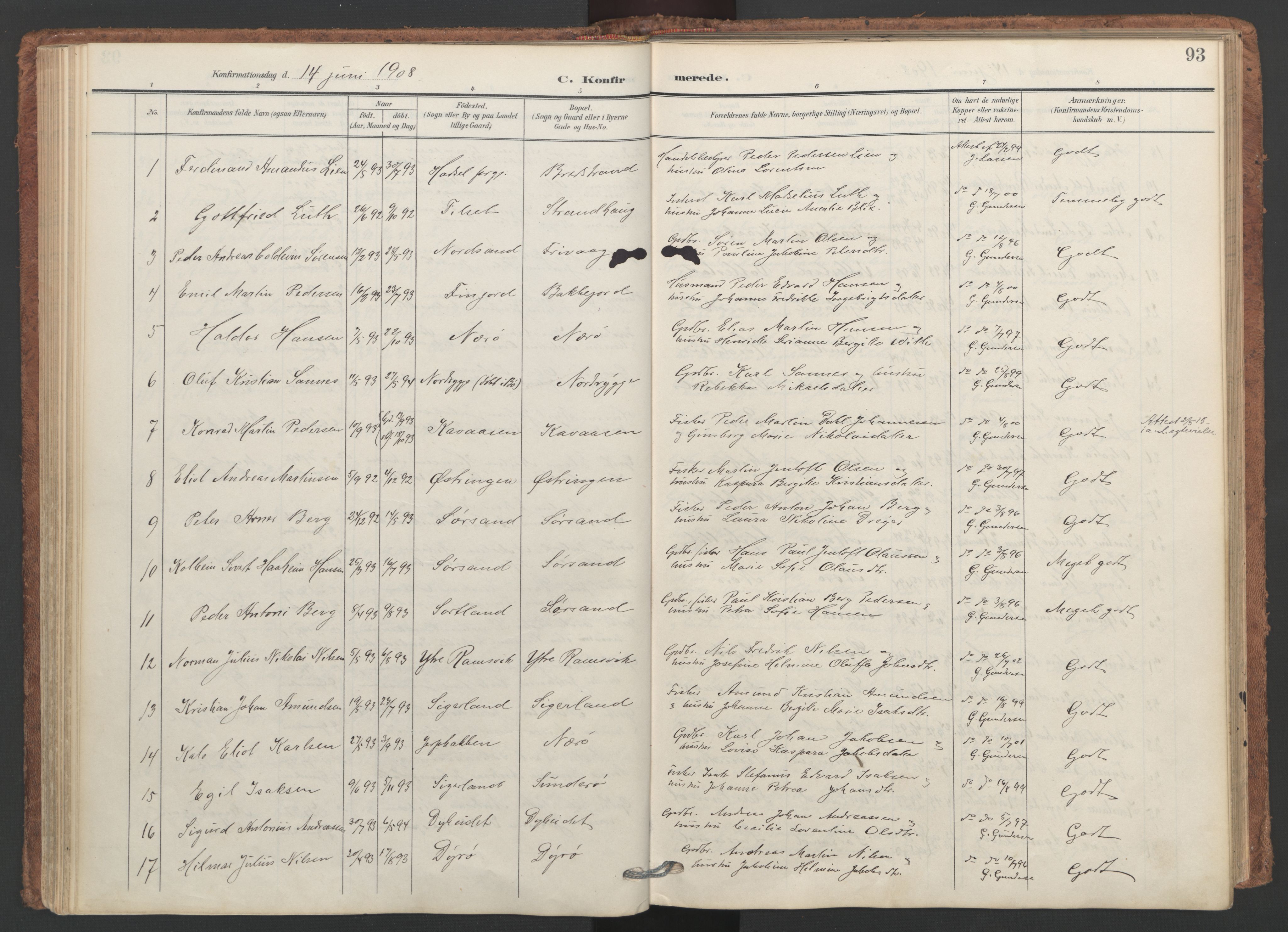 Ministerialprotokoller, klokkerbøker og fødselsregistre - Nordland, AV/SAT-A-1459/893/L1339: Parish register (official) no. 893A11, 1904-1914, p. 93