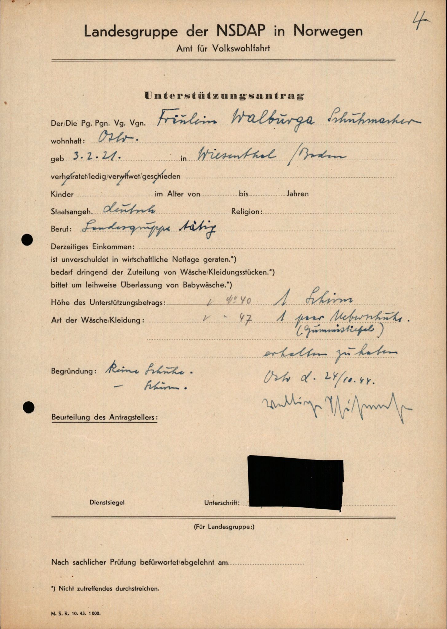 Forsvarets Overkommando. 2 kontor. Arkiv 11.4. Spredte tyske arkivsaker, AV/RA-RAFA-7031/D/Dar/Darb/L0015: Reichskommissariat - NSDAP in Norwegen, 1938-1945, p. 685