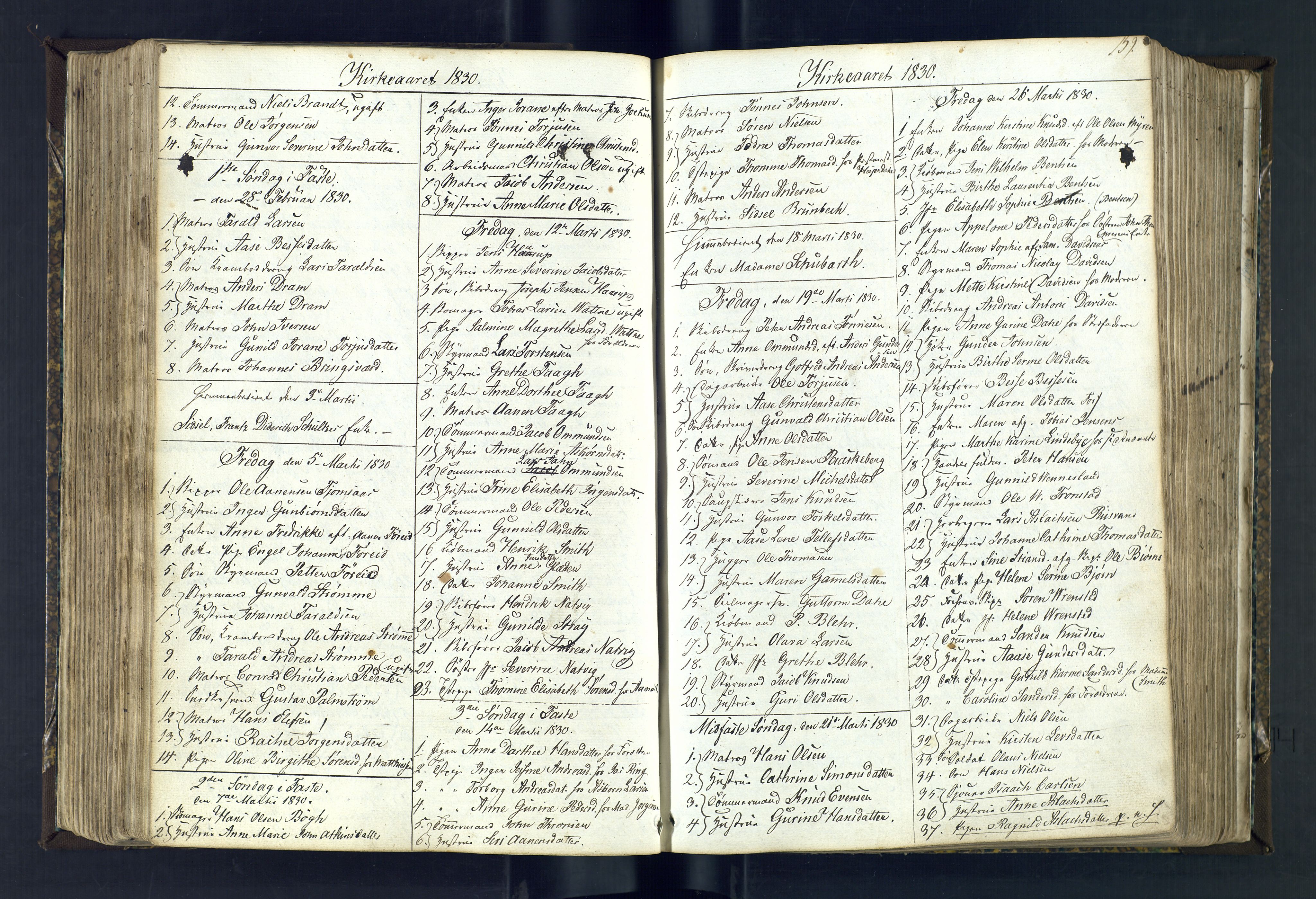 Kristiansand domprosti, SAK/1112-0006/F/Fc/L0002: Communicants register no. C 1, 1826-1837, p. 159