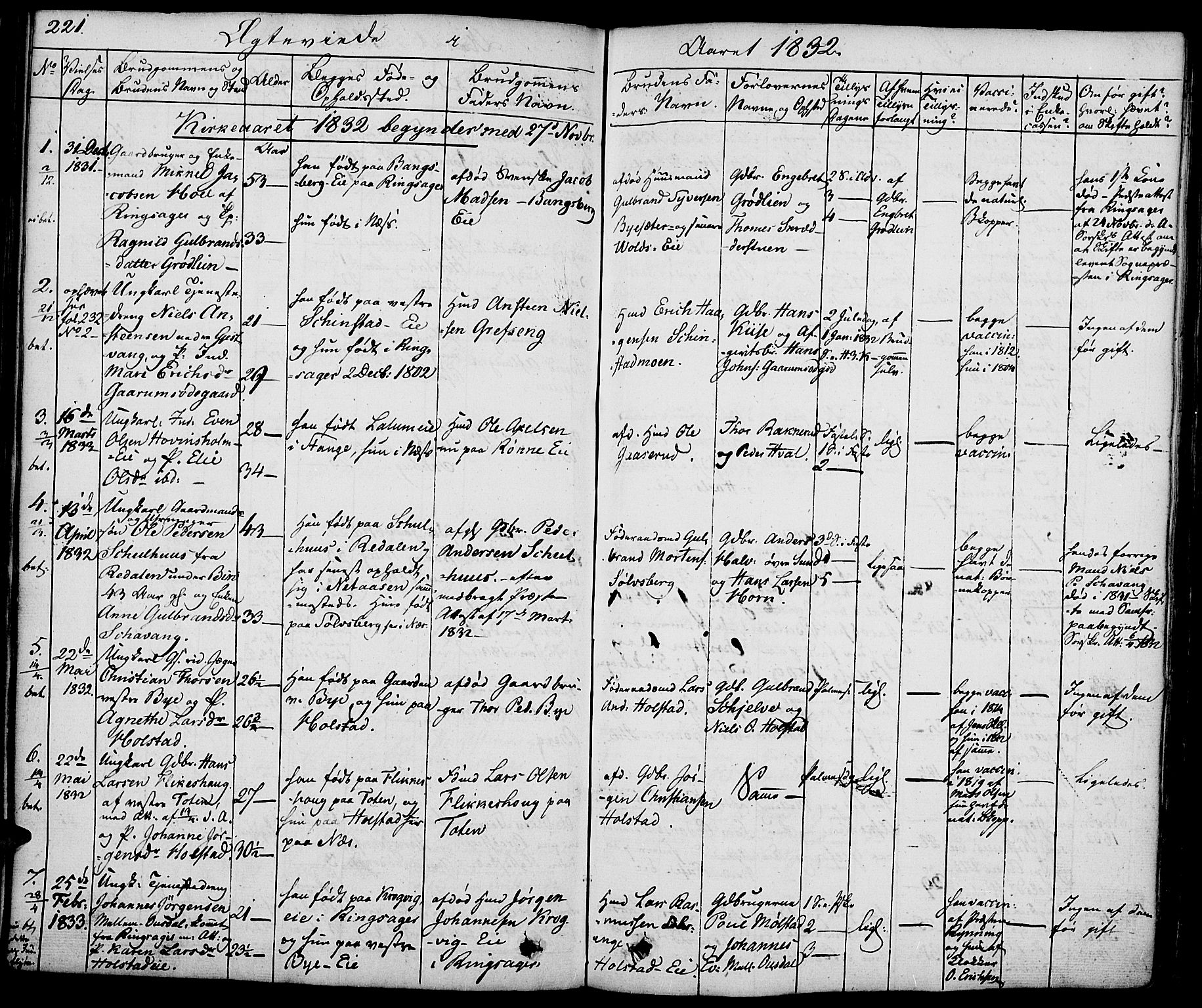Nes prestekontor, Hedmark, SAH/PREST-020/K/Ka/L0003: Parish register (official) no. 3, 1827-1851, p. 221