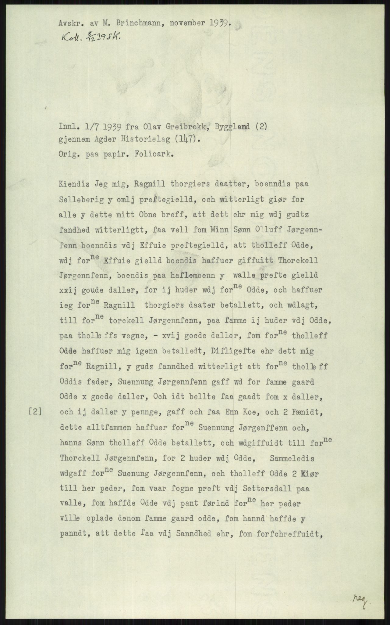 Samlinger til kildeutgivelse, Diplomavskriftsamlingen, AV/RA-EA-4053/H/Ha, p. 2399