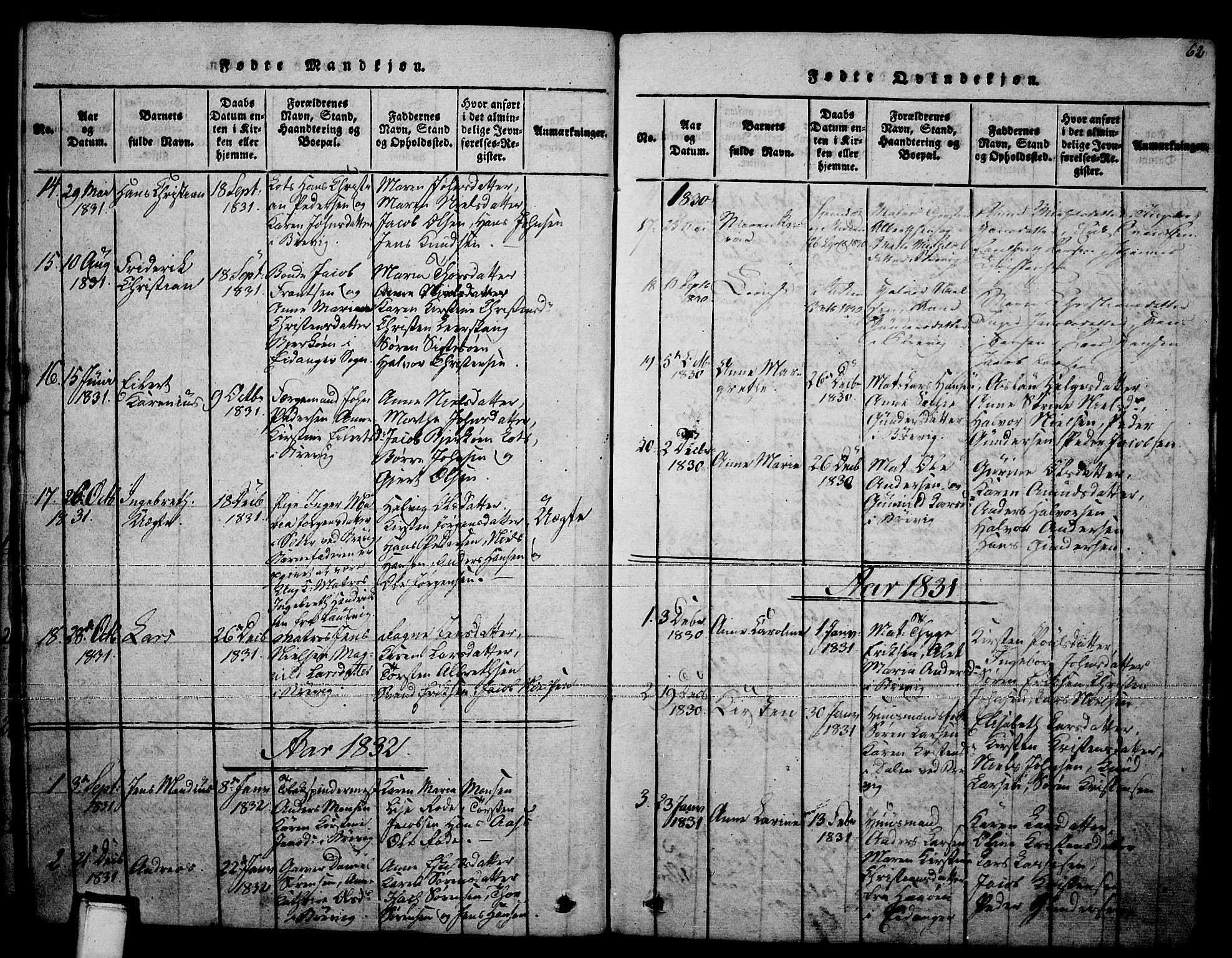 Brevik kirkebøker, SAKO/A-255/F/Fa/L0004: Parish register (official) no. 4, 1814-1846, p. 62