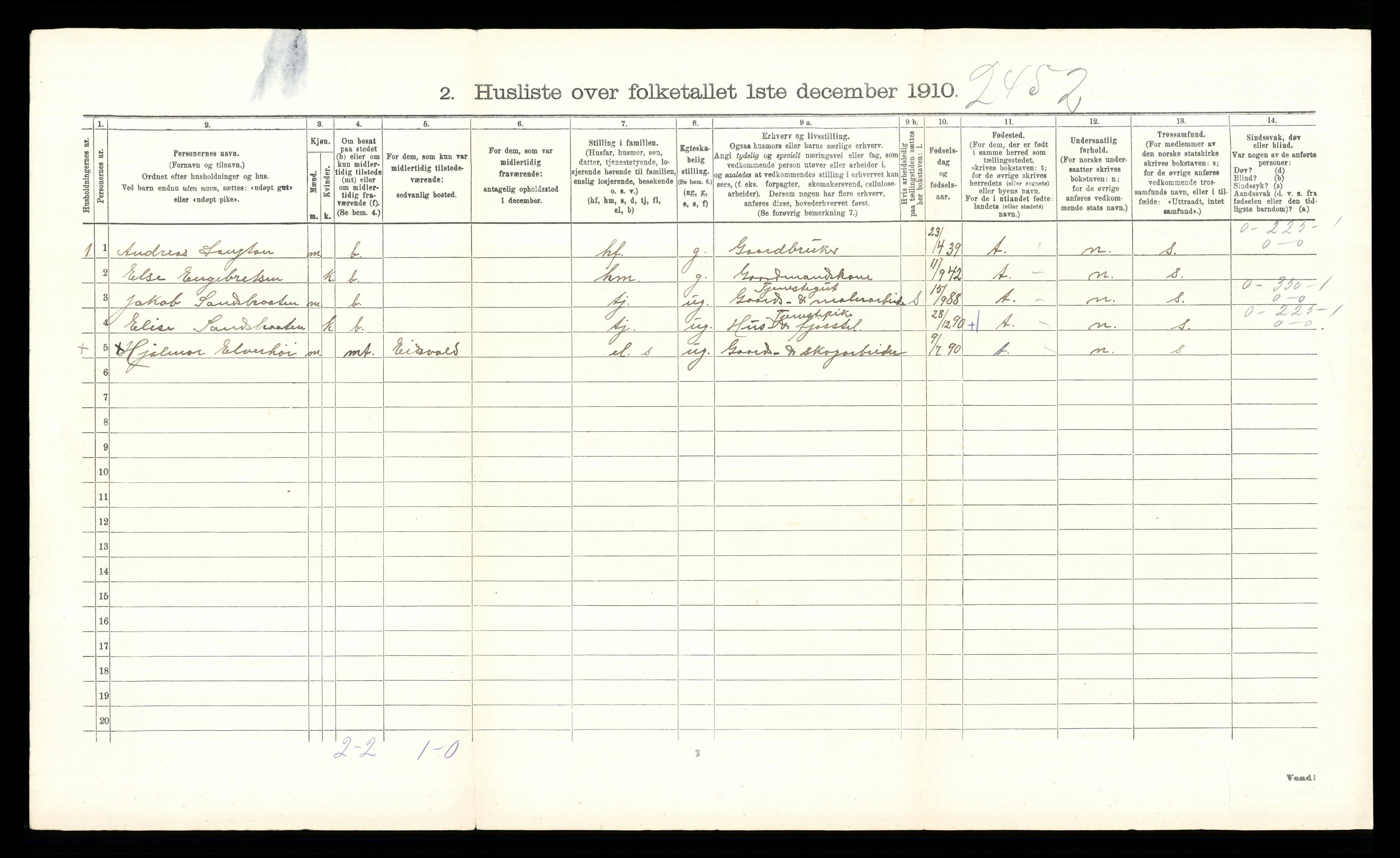 RA, 1910 census for Hurdal, 1910, p. 313