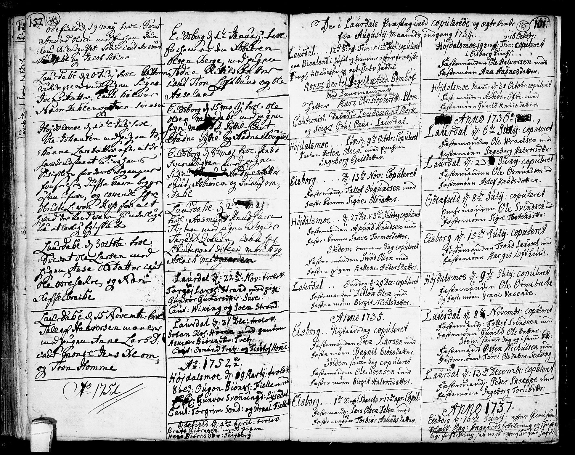 Lårdal kirkebøker, SAKO/A-284/F/Fa/L0002: Parish register (official) no. I 2, 1734-1754, p. 184-185