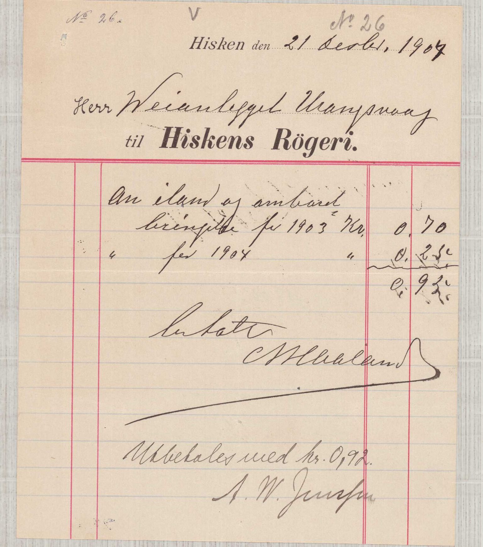 Finnaas kommune. Formannskapet, IKAH/1218a-021/E/Ea/L0002/0003: Rekneskap for veganlegg / Rekneskap for veganlegget Urangsvåg - Mælandsvåg, 1904-1905, p. 37