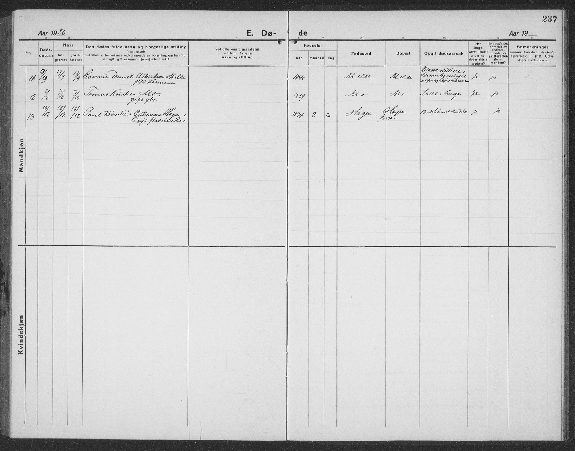Ministerialprotokoller, klokkerbøker og fødselsregistre - Møre og Romsdal, SAT/A-1454/513/L0191: Parish register (copy) no. 513C05, 1920-1941, p. 237