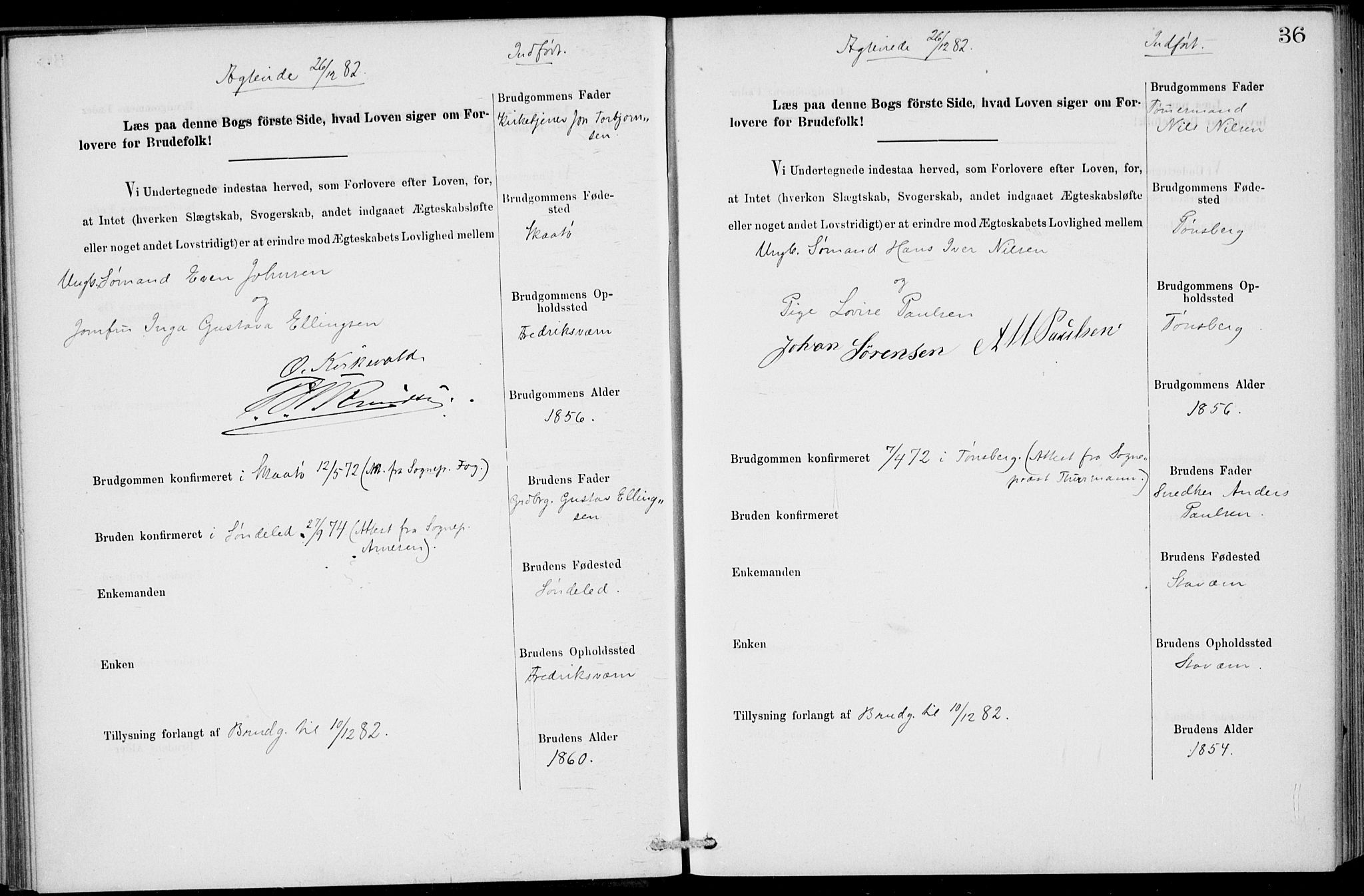 Stavern kirkebøker, AV/SAKO-A-318/H/Ha/L0001: Banns register no. 1, 1875-1918, p. 36