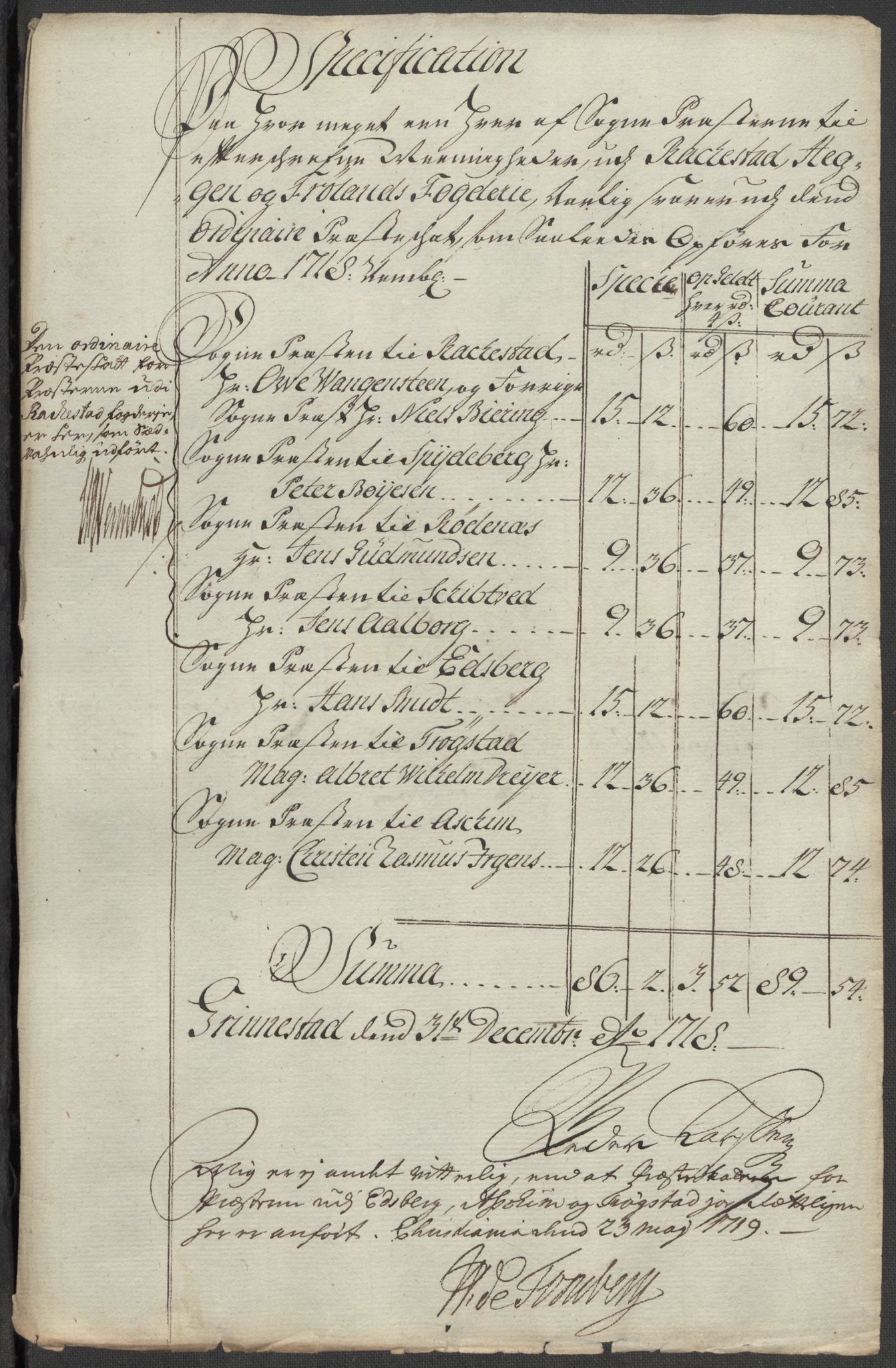 Rentekammeret inntil 1814, Reviderte regnskaper, Fogderegnskap, RA/EA-4092/R07/L0315: Fogderegnskap Rakkestad, Heggen og Frøland, 1718, p. 27