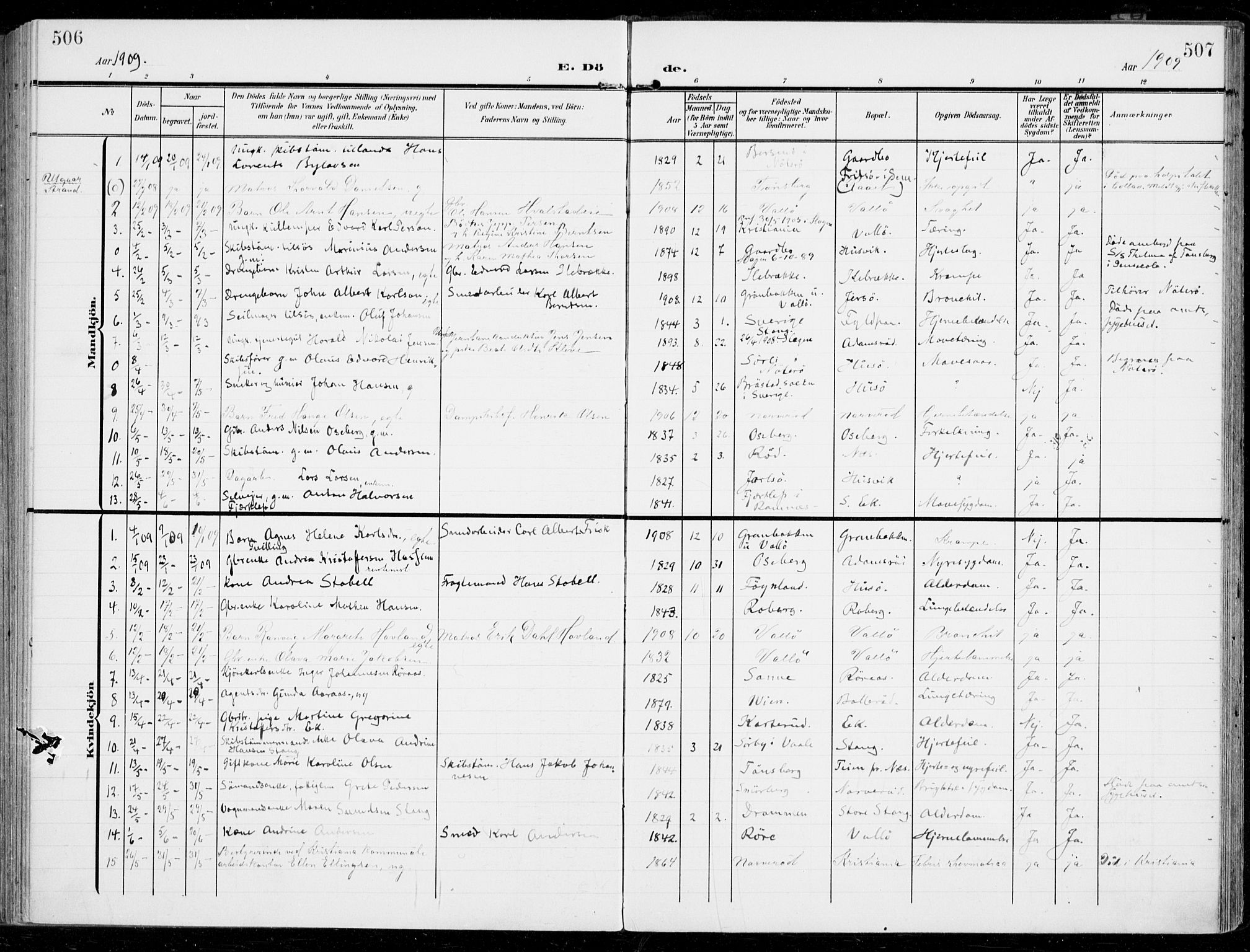 Sem kirkebøker, SAKO/A-5/F/Fb/L0006: Parish register (official) no. II 6, 1905-1918, p. 506-507