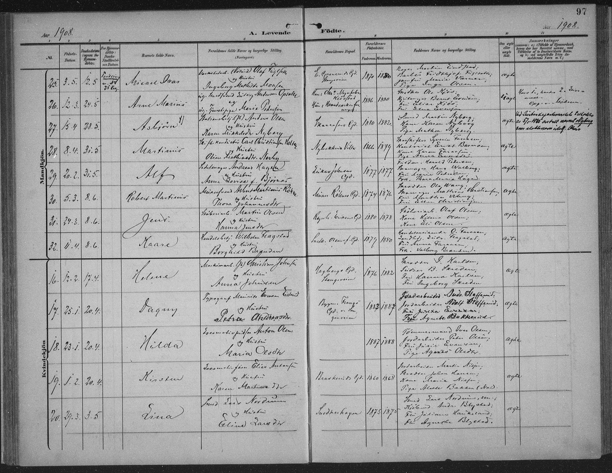 Hamar prestekontor, AV/SAH-DOMPH-002/H/Ha/Haa/L0001: Parish register (official) no. 1, 1900-1914, p. 97