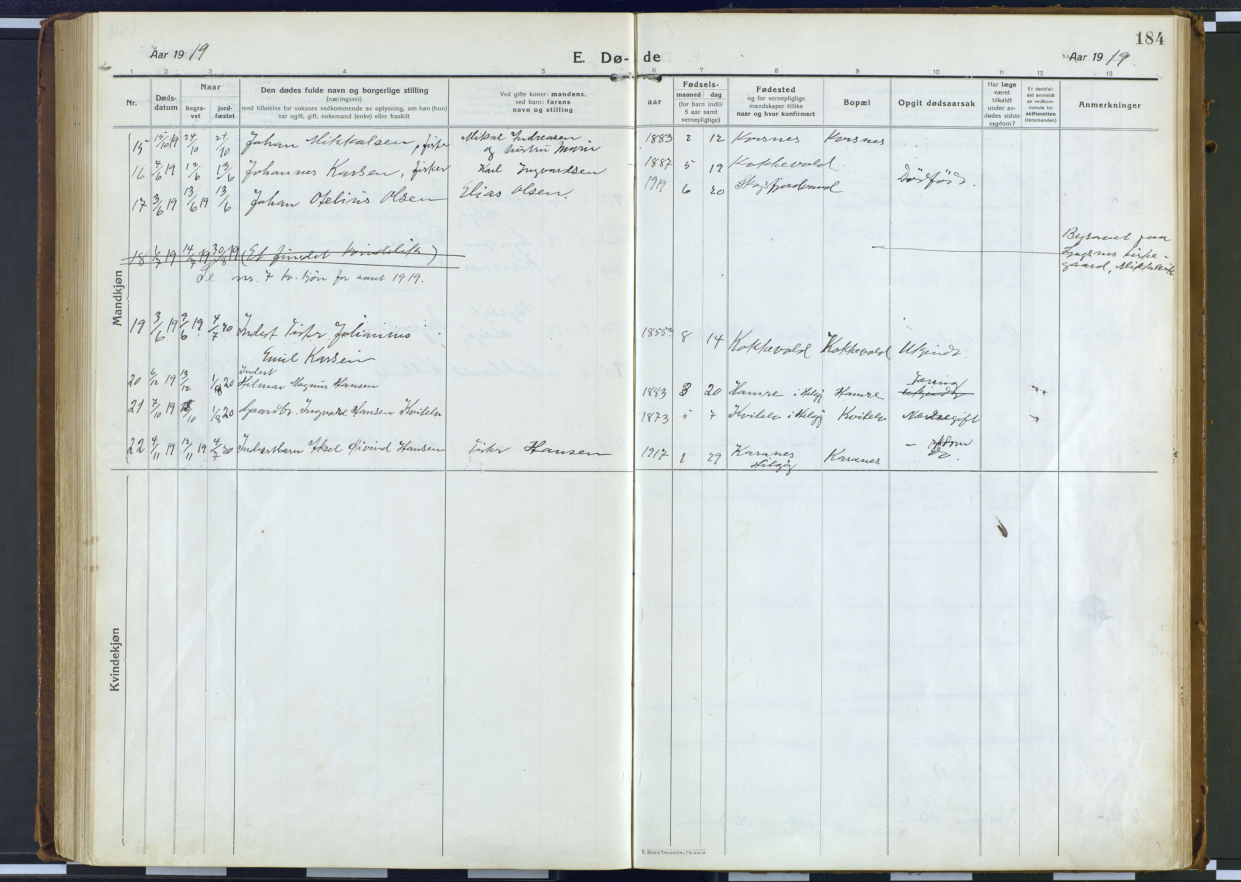 Karlsøy sokneprestembete, AV/SATØ-S-1299/H/Ha/Haa/L0016kirke: Parish register (official) no. 16, 1916-1934, p. 184