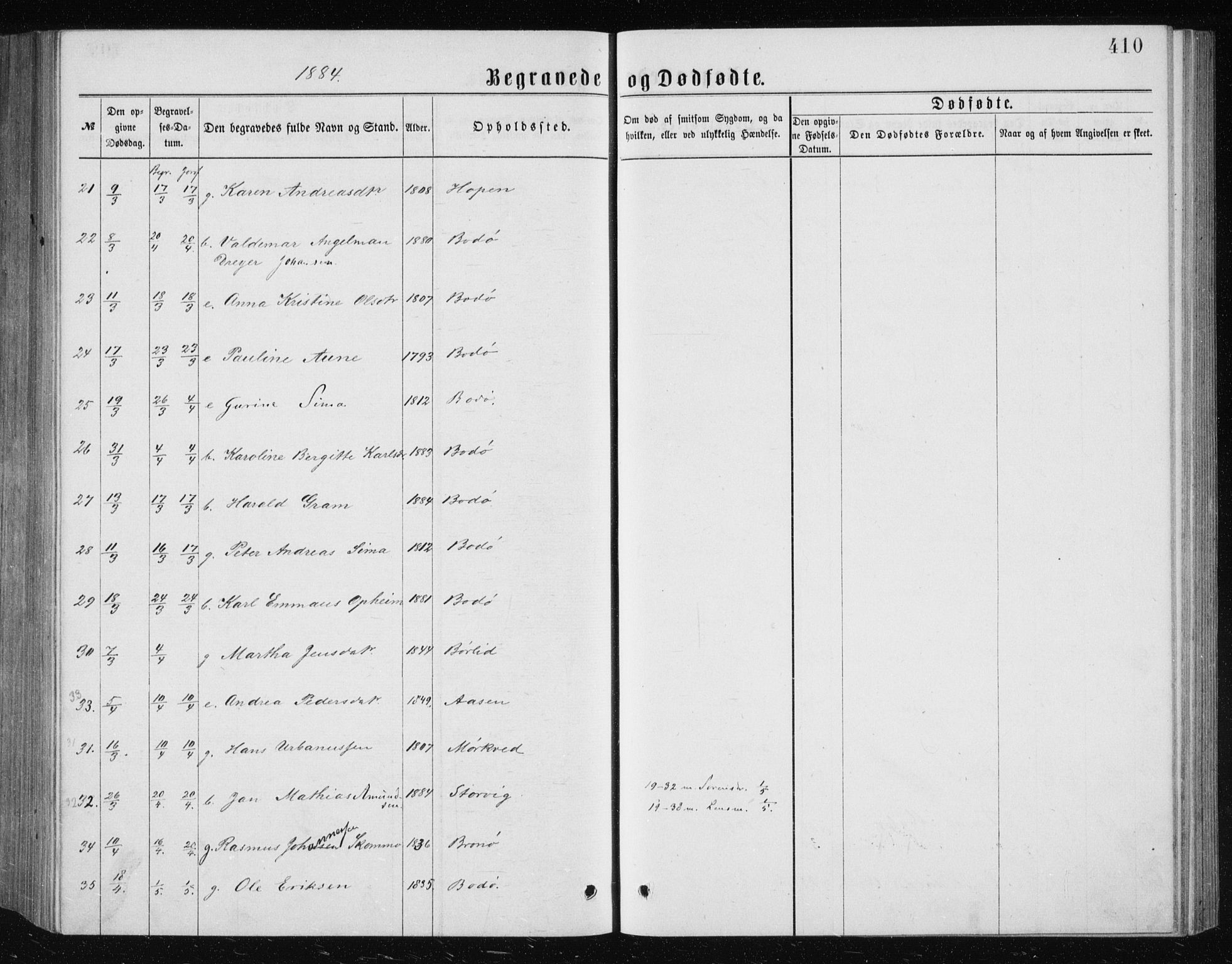 Ministerialprotokoller, klokkerbøker og fødselsregistre - Nordland, AV/SAT-A-1459/801/L0031: Parish register (copy) no. 801C06, 1883-1887, p. 410