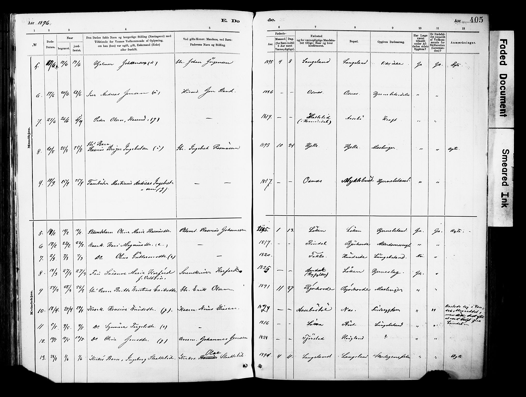 Eid sokneprestembete, AV/SAB-A-82301/H/Haa/Haab/L0001: Parish register (official) no. B 1, 1879-1906, p. 405