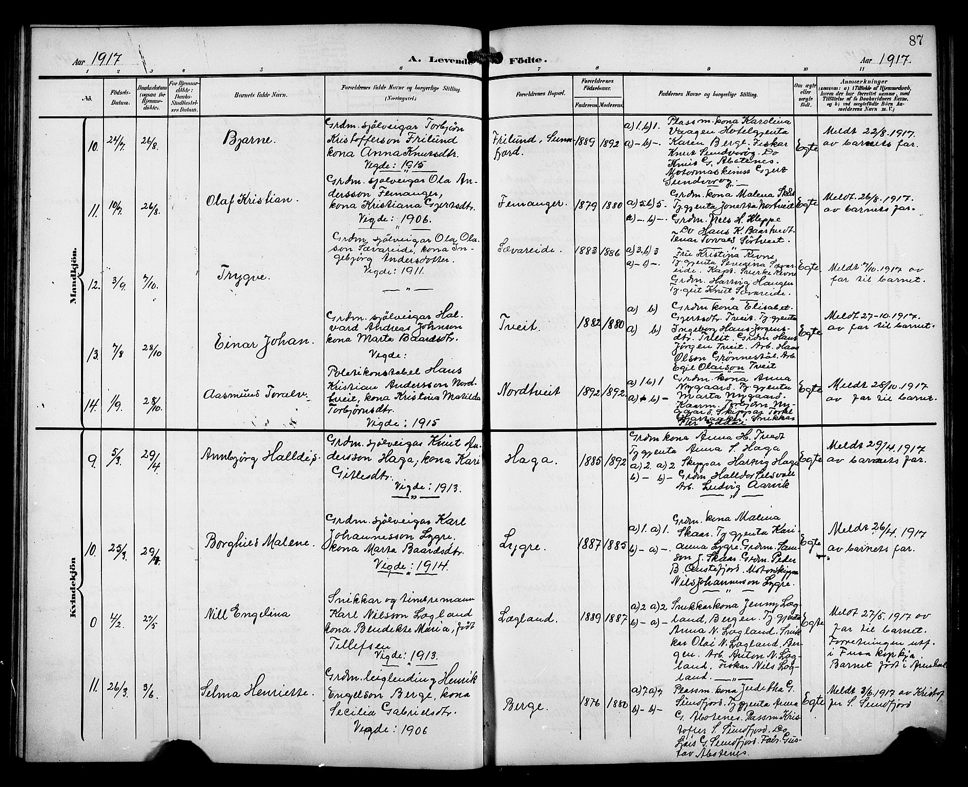 Fusa sokneprestembete, AV/SAB-A-75401/H/Hab: Parish register (copy) no. C 3, 1903-1920, p. 87