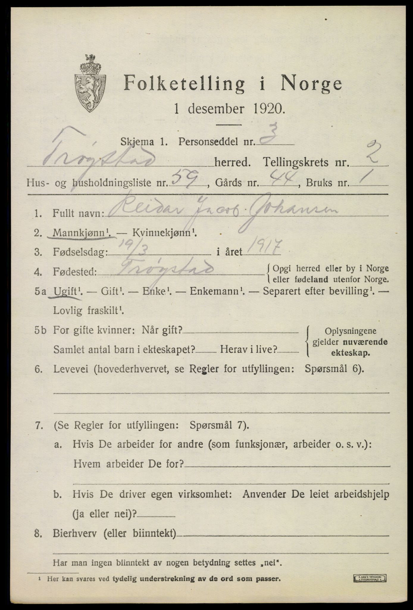 SAO, 1920 census for Trøgstad, 1920, p. 2944