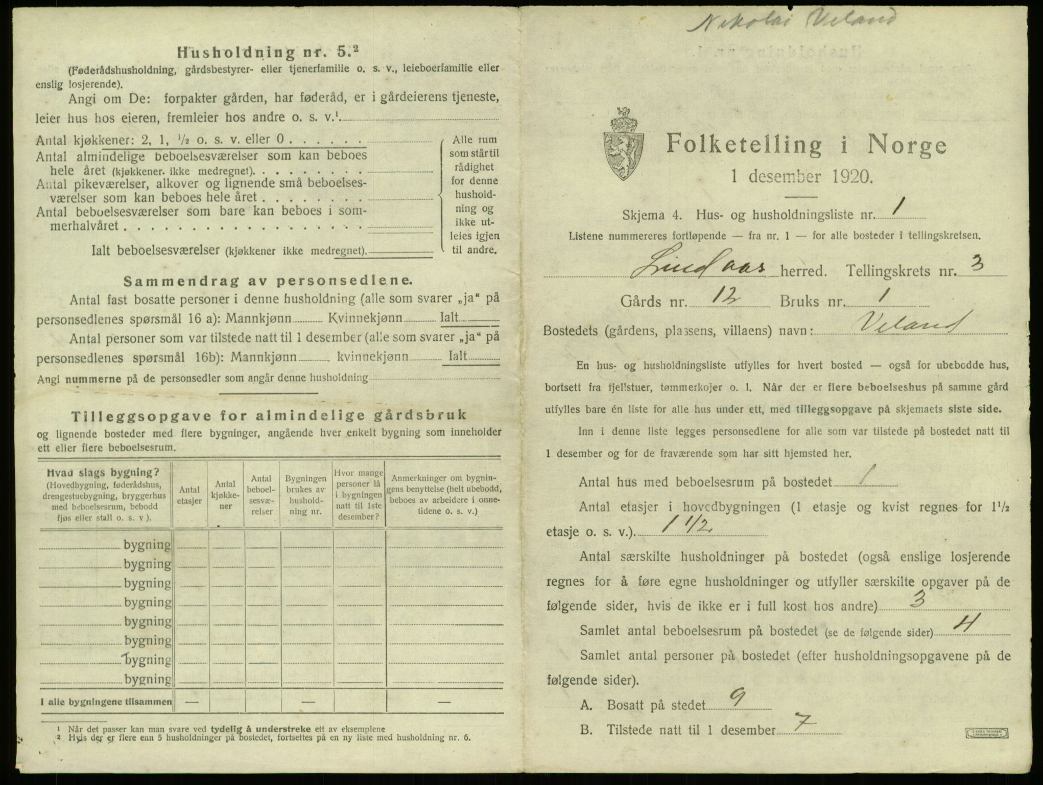 SAB, 1920 census for Lindås, 1920, p. 151