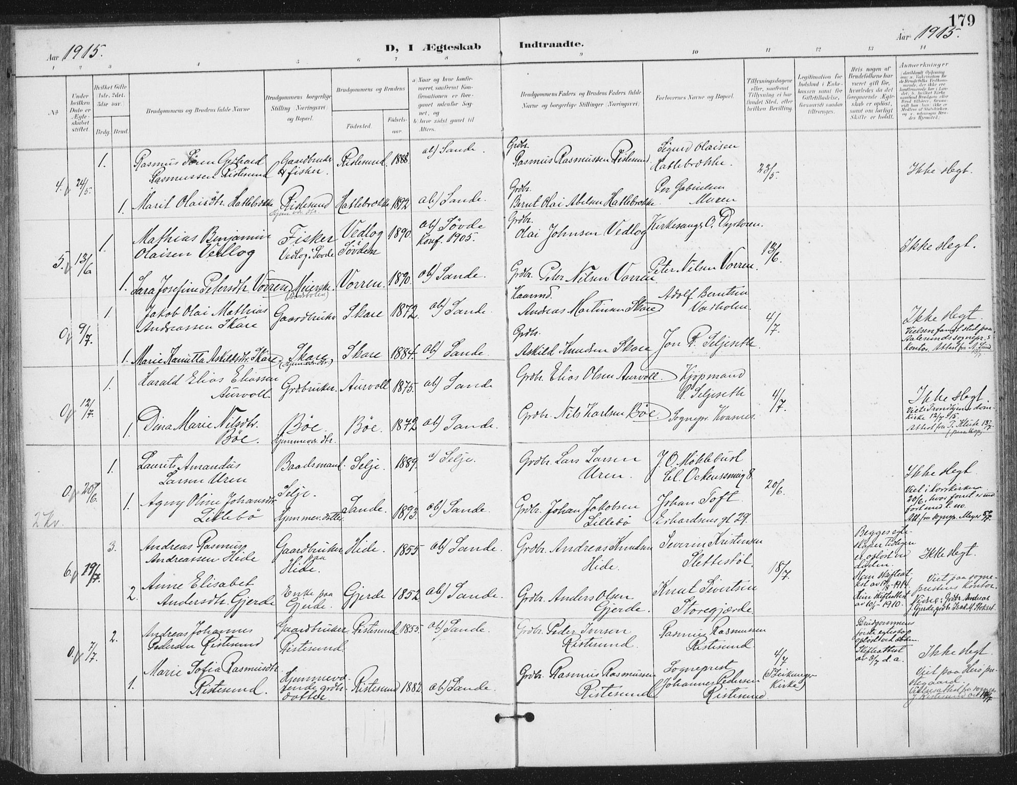 Ministerialprotokoller, klokkerbøker og fødselsregistre - Møre og Romsdal, AV/SAT-A-1454/503/L0038: Parish register (official) no. 503A06, 1901-1917, p. 179