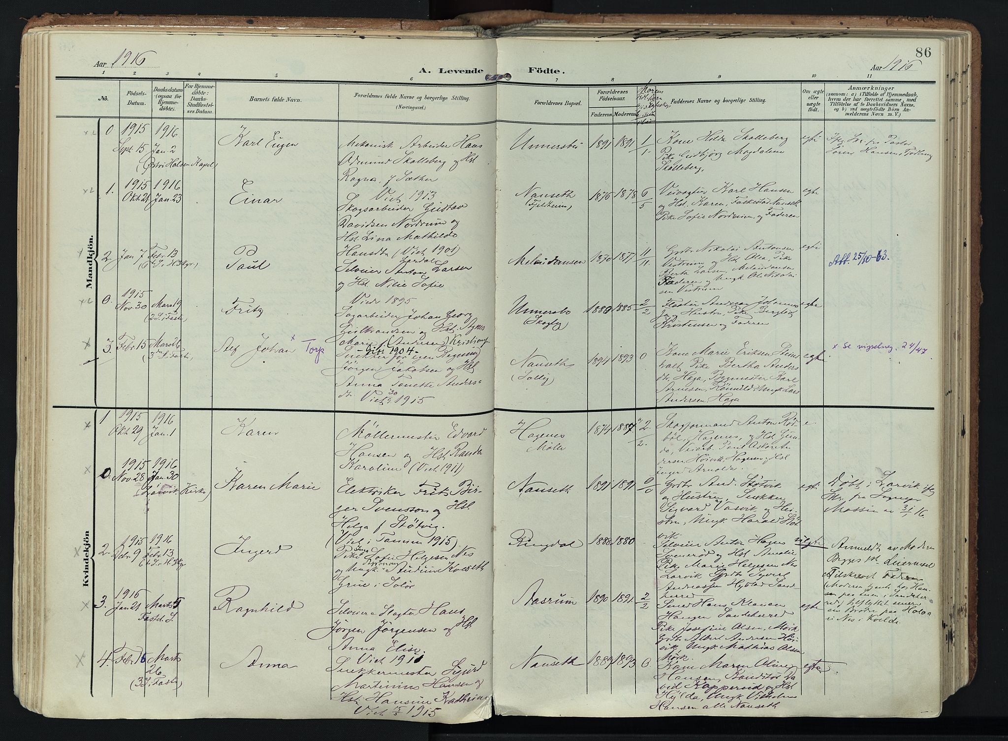 Hedrum kirkebøker, SAKO/A-344/F/Fa/L0010: Parish register (official) no. I 10, 1904-1918, p. 86
