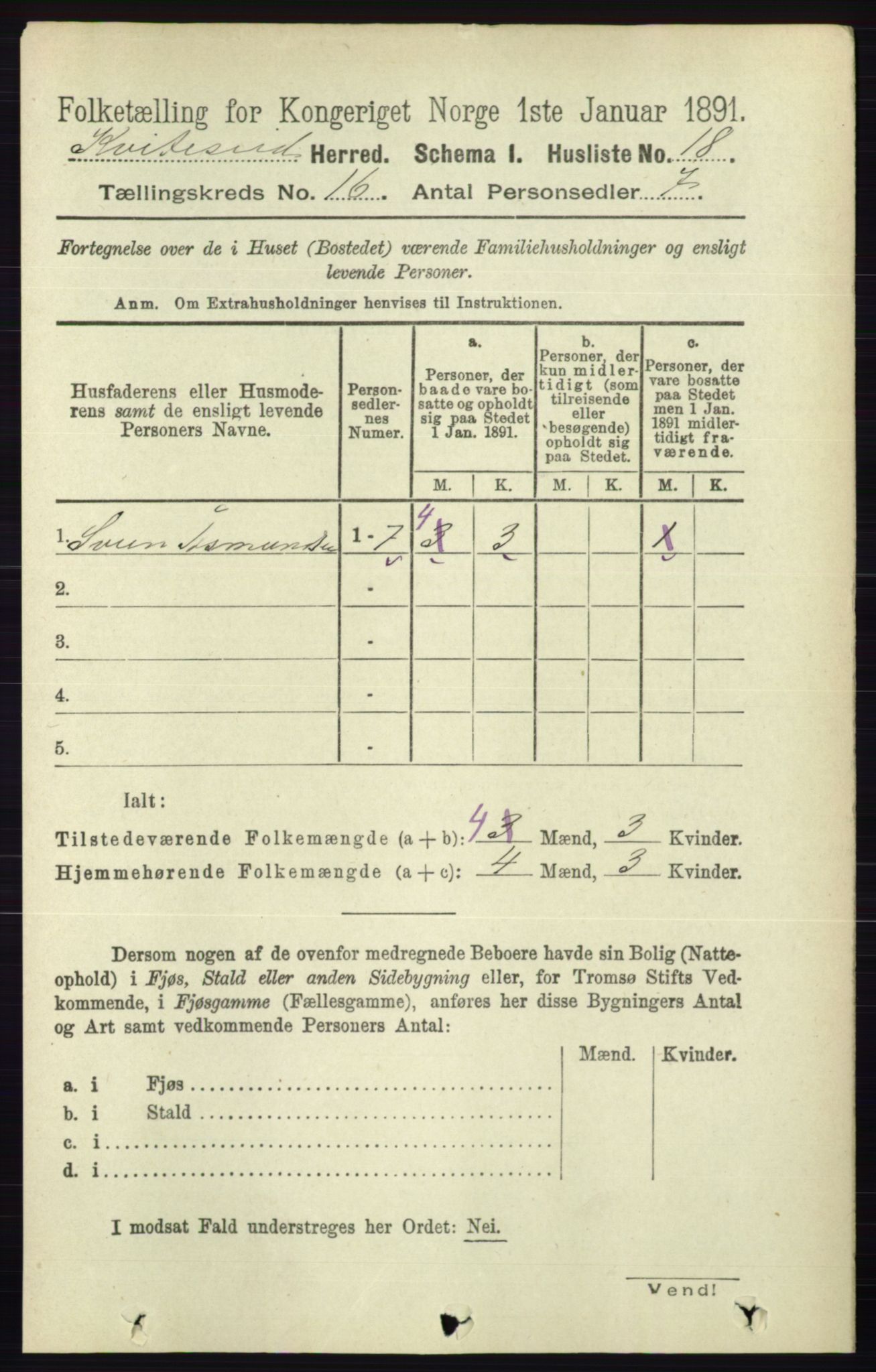 RA, 1891 census for 0829 Kviteseid, 1891, p. 3631