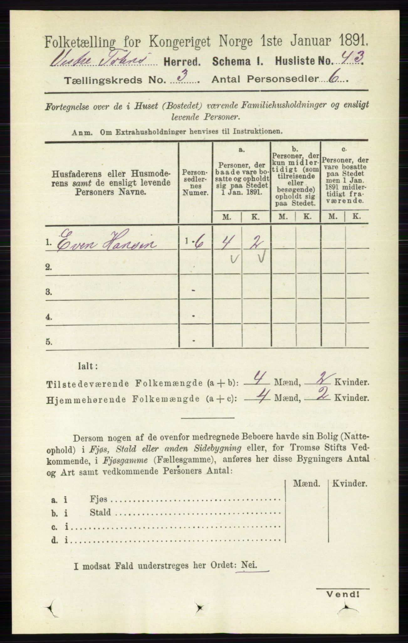 RA, 1891 census for 0529 Vestre Toten, 1891, p. 1907