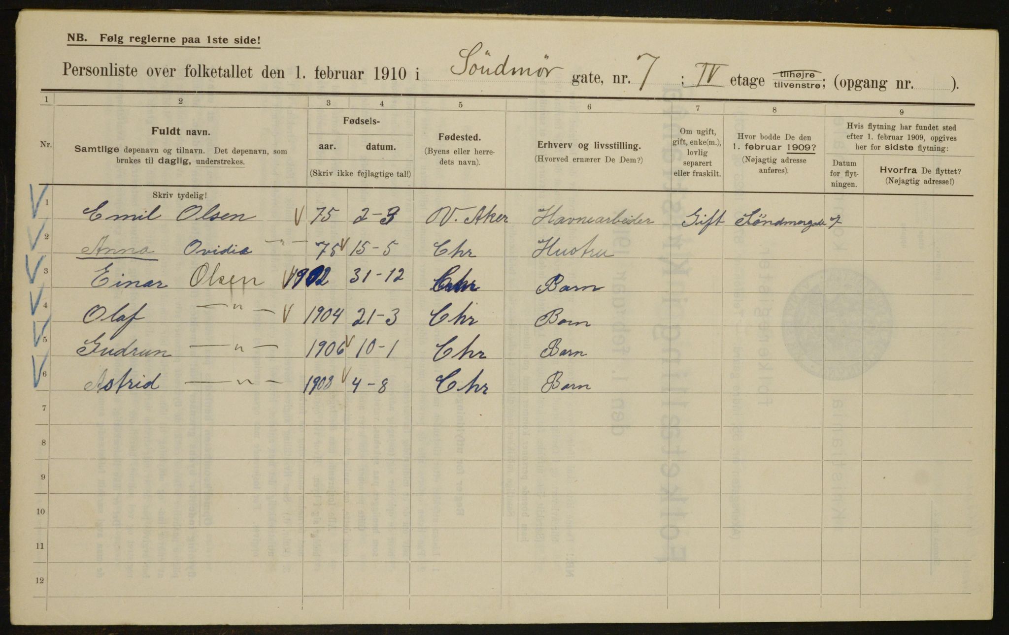 OBA, Municipal Census 1910 for Kristiania, 1910, p. 99380