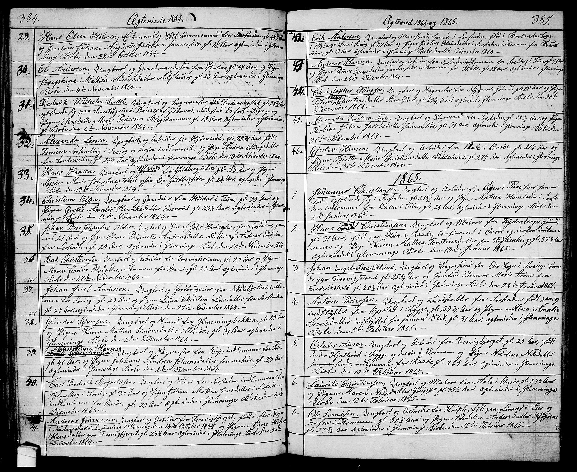 Glemmen prestekontor Kirkebøker, AV/SAO-A-10908/G/Ga/L0003: Parish register (copy) no. 3, 1852-1866, p. 384-385