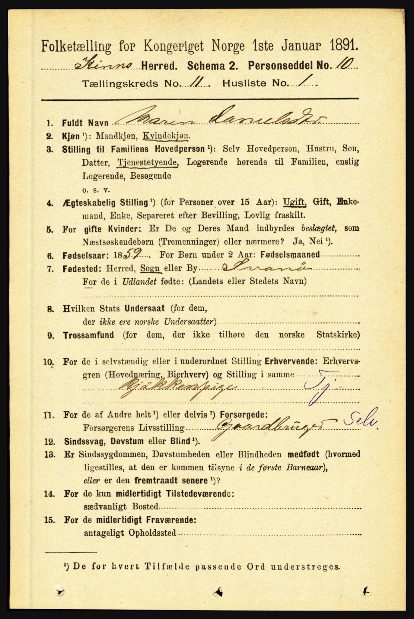 RA, 1891 census for 1437 Kinn, 1891, p. 4065