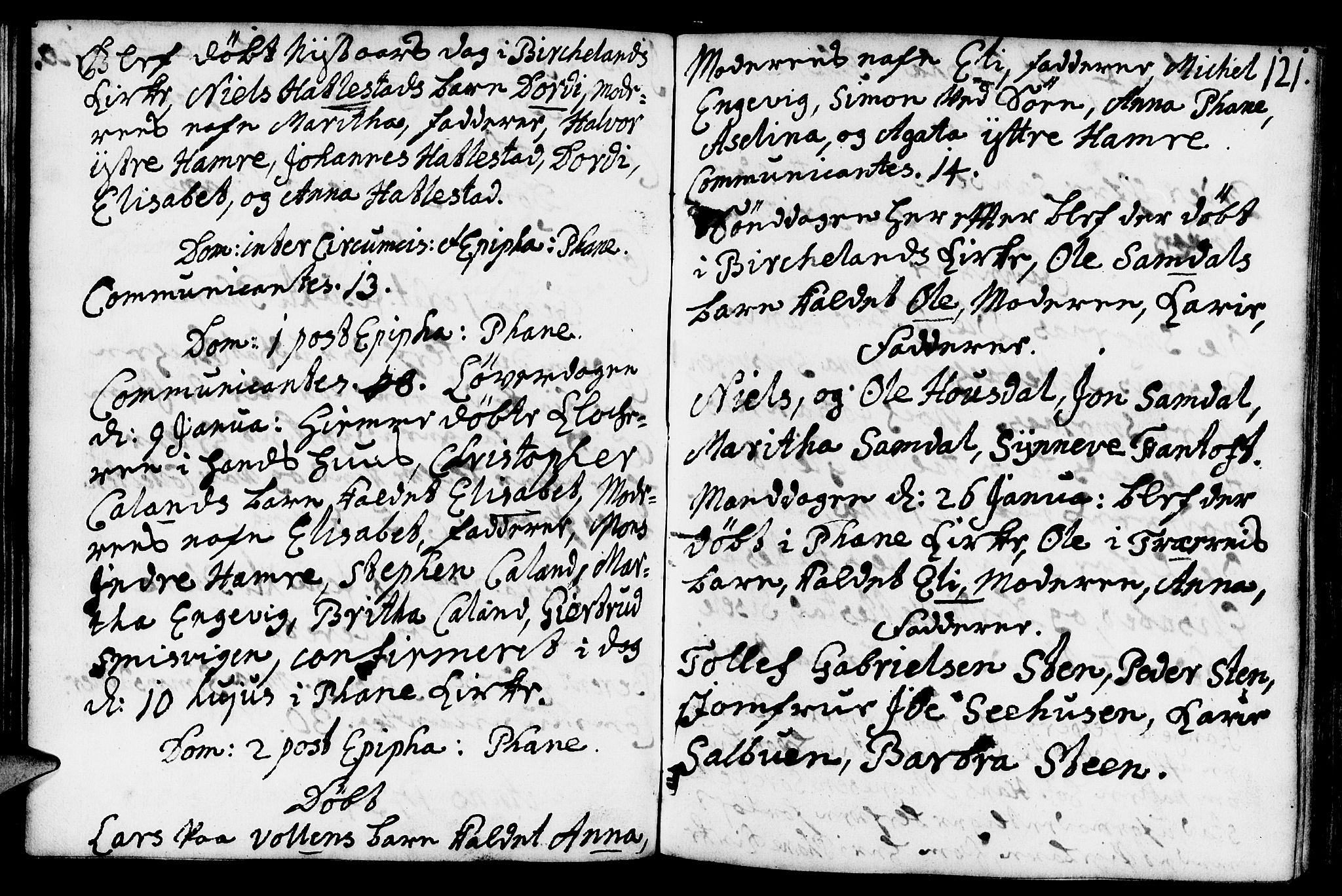 Fana Sokneprestembete, SAB/A-75101/H/Haa/Haaa/L0002: Parish register (official) no. A 2, 1719-1735, p. 121