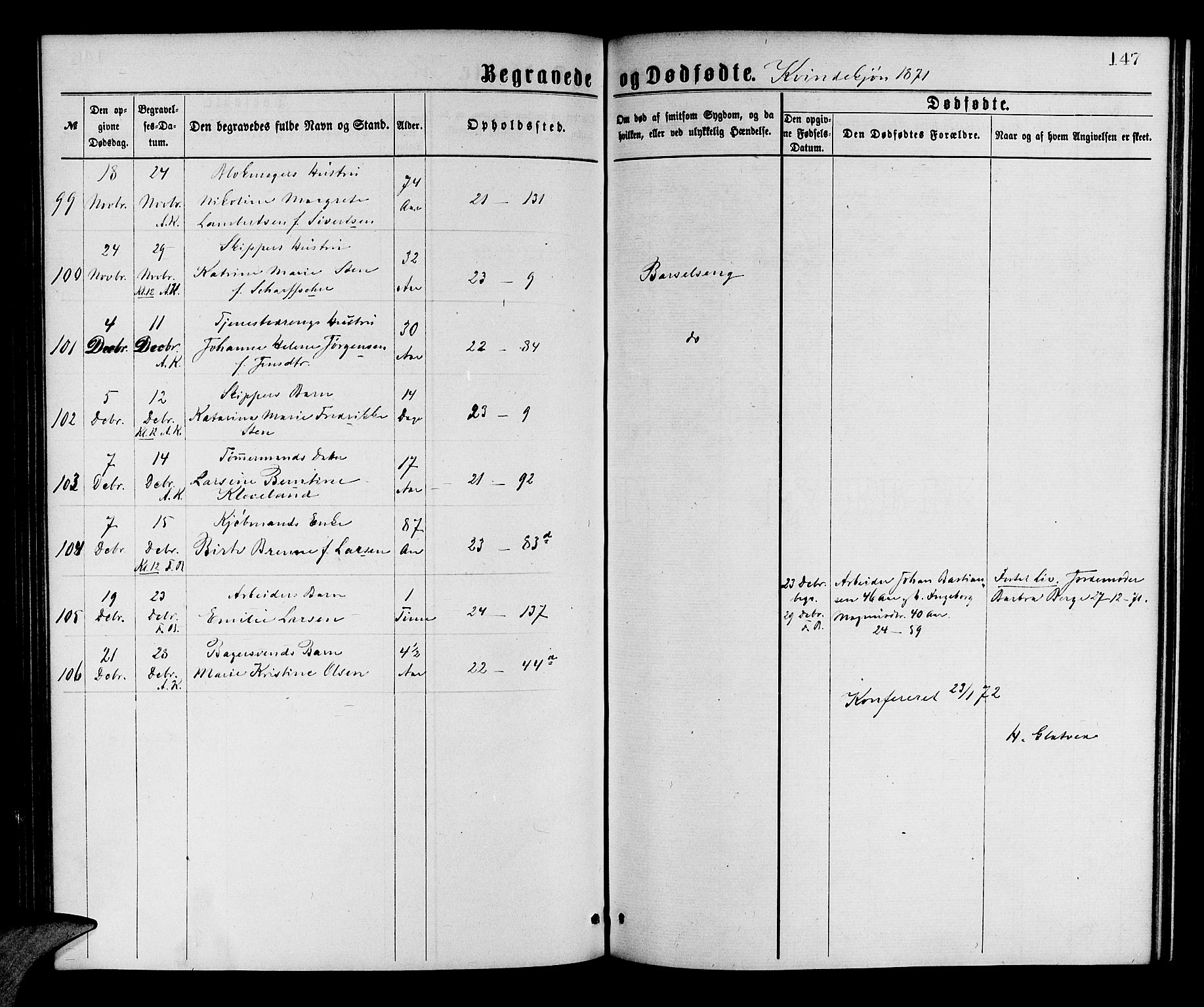 Korskirken sokneprestembete, AV/SAB-A-76101/H/Hab: Parish register (copy) no. E 3, 1871-1883, p. 147