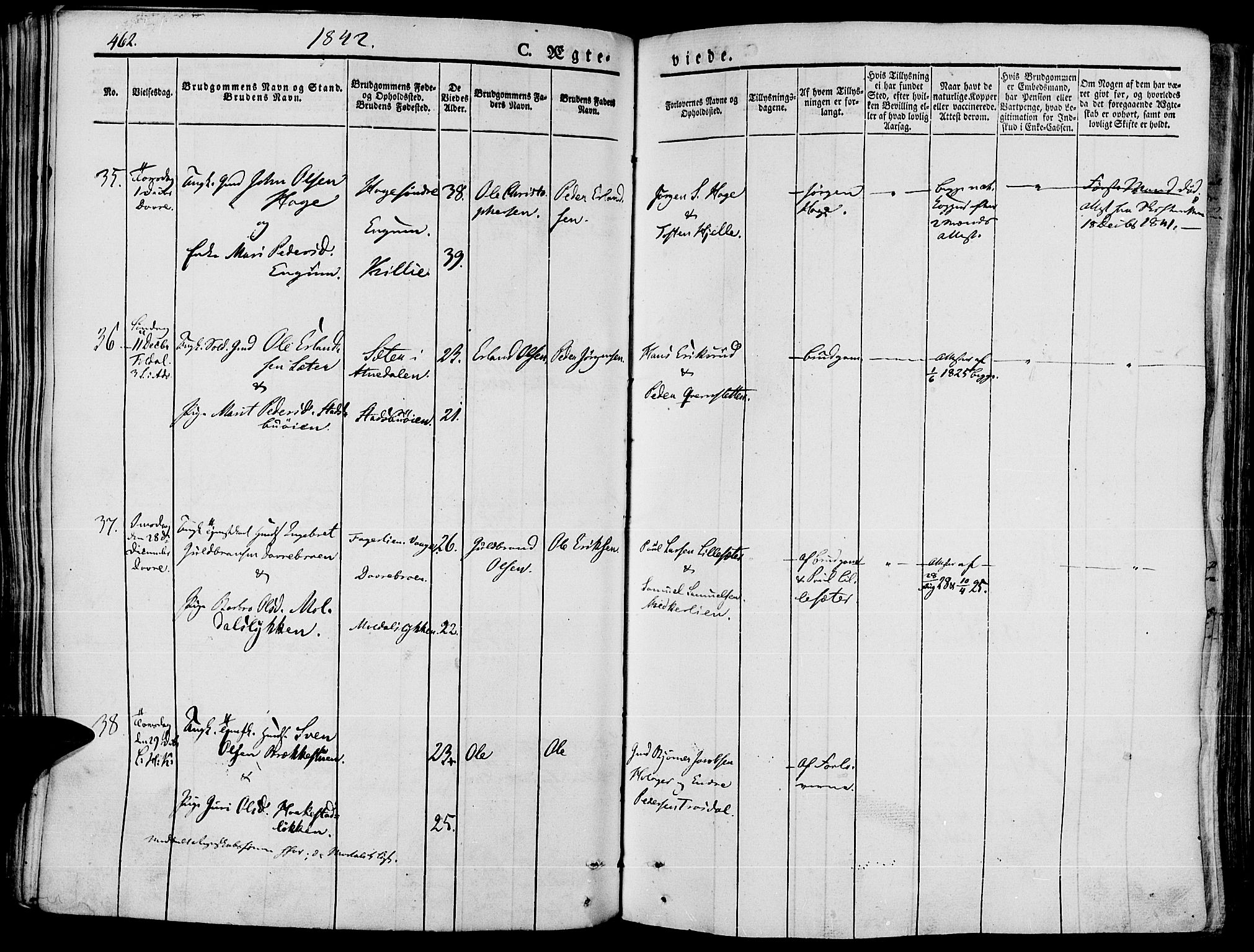 Lesja prestekontor, SAH/PREST-068/H/Ha/Haa/L0005: Parish register (official) no. 5, 1830-1842, p. 462