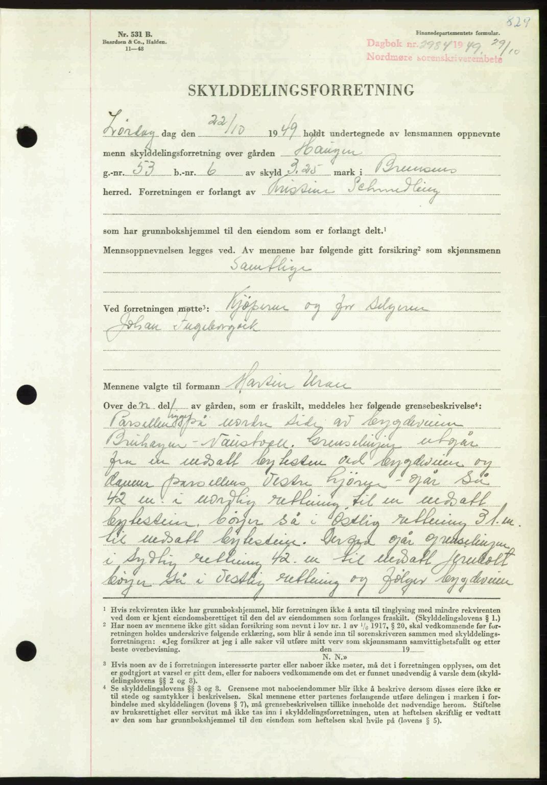 Nordmøre sorenskriveri, AV/SAT-A-4132/1/2/2Ca: Mortgage book no. A112, 1949-1949, Diary no: : 2984/1949