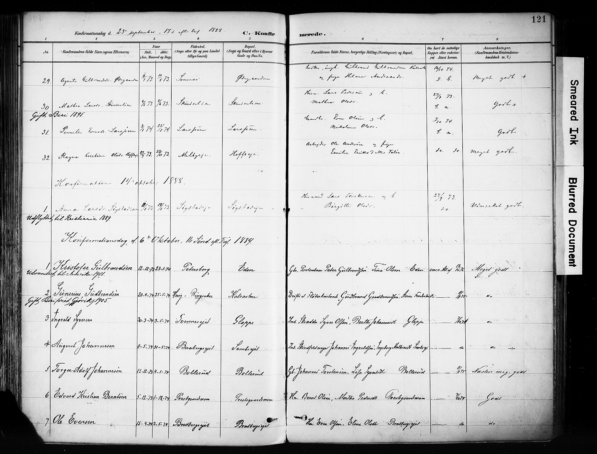 Biri prestekontor, SAH/PREST-096/H/Ha/Haa/L0009: Parish register (official) no. 9, 1887-1900, p. 121