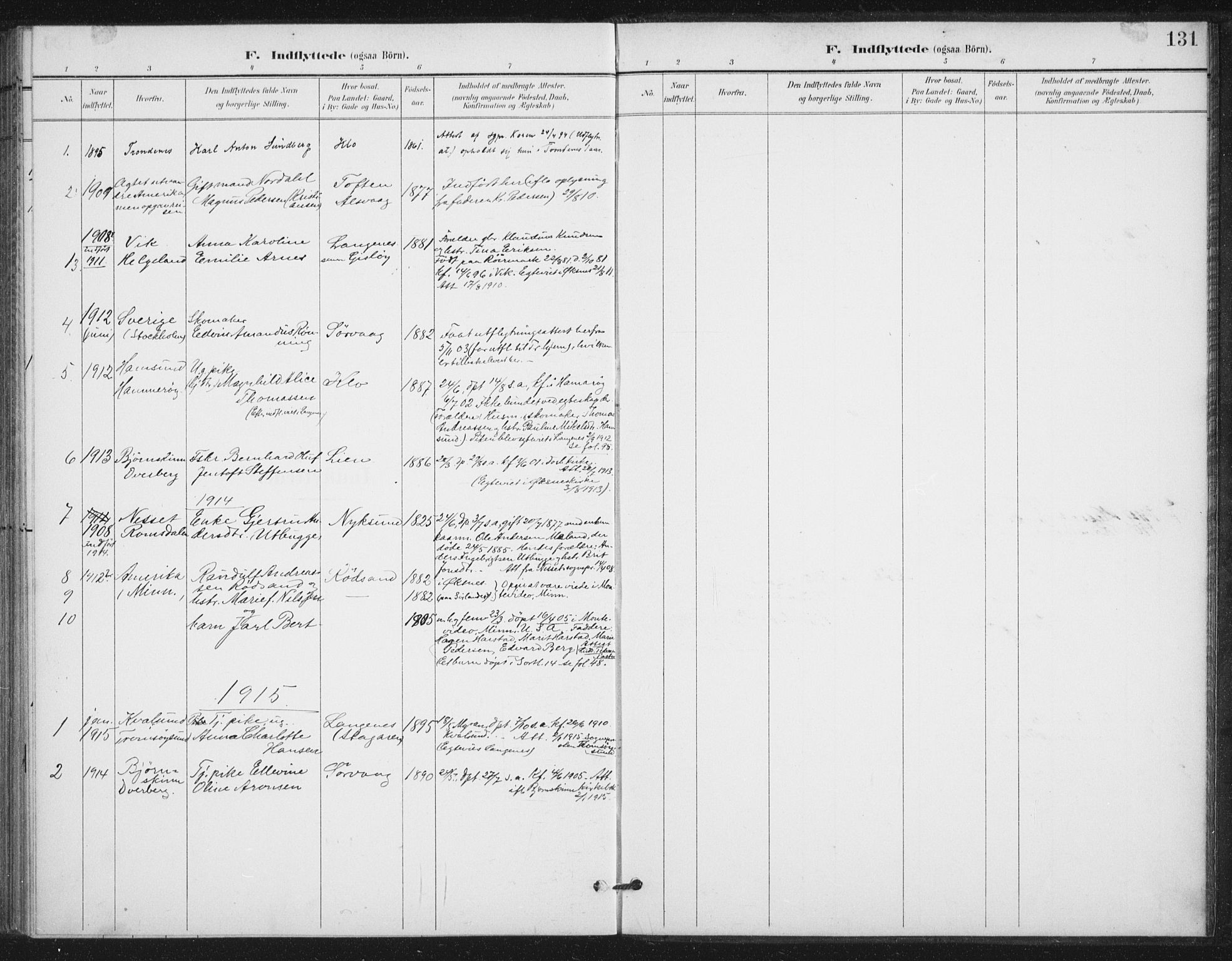 Ministerialprotokoller, klokkerbøker og fødselsregistre - Nordland, SAT/A-1459/894/L1356: Parish register (official) no. 894A02, 1897-1914, p. 131