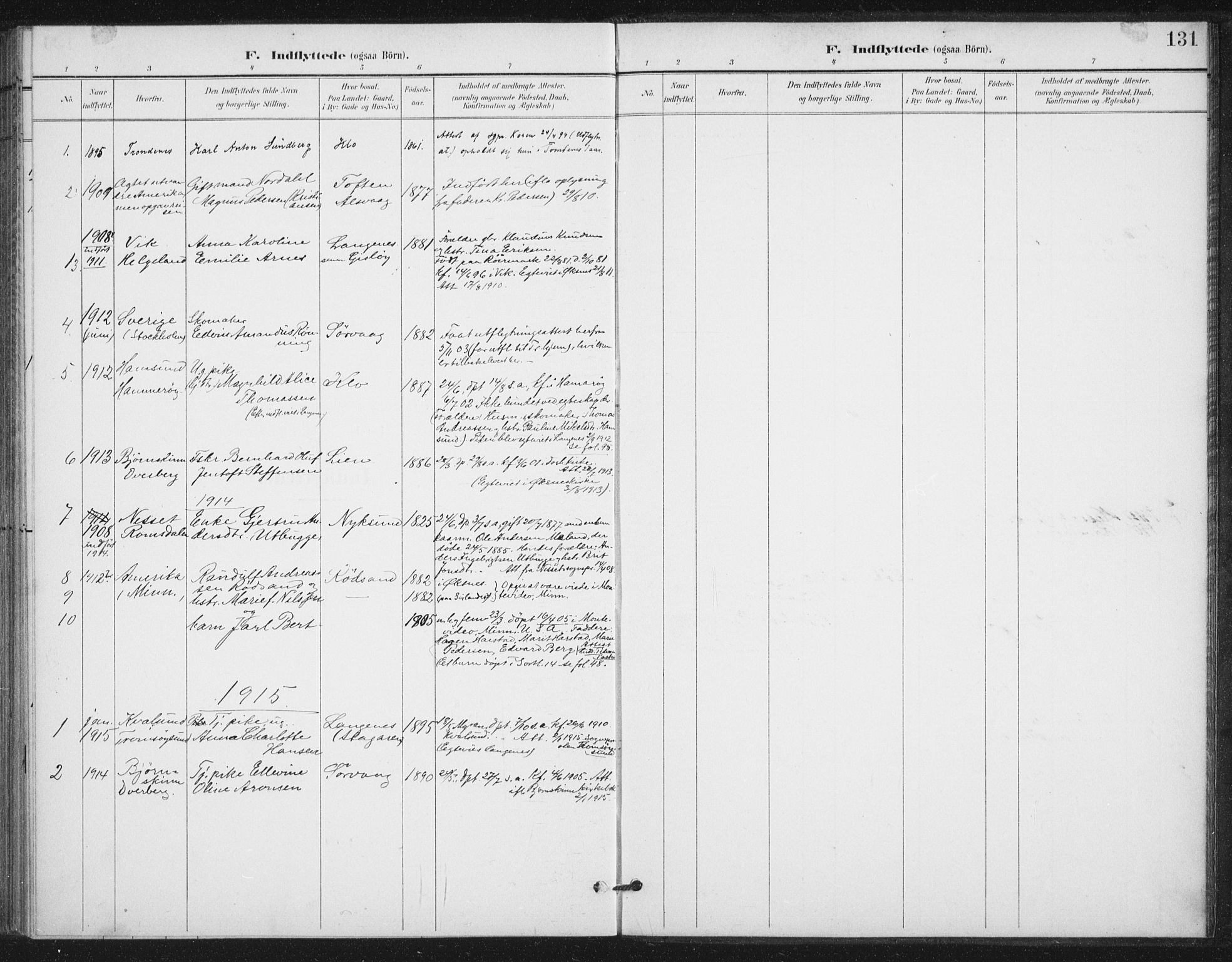 Ministerialprotokoller, klokkerbøker og fødselsregistre - Nordland, AV/SAT-A-1459/894/L1356: Parish register (official) no. 894A02, 1897-1914, p. 131