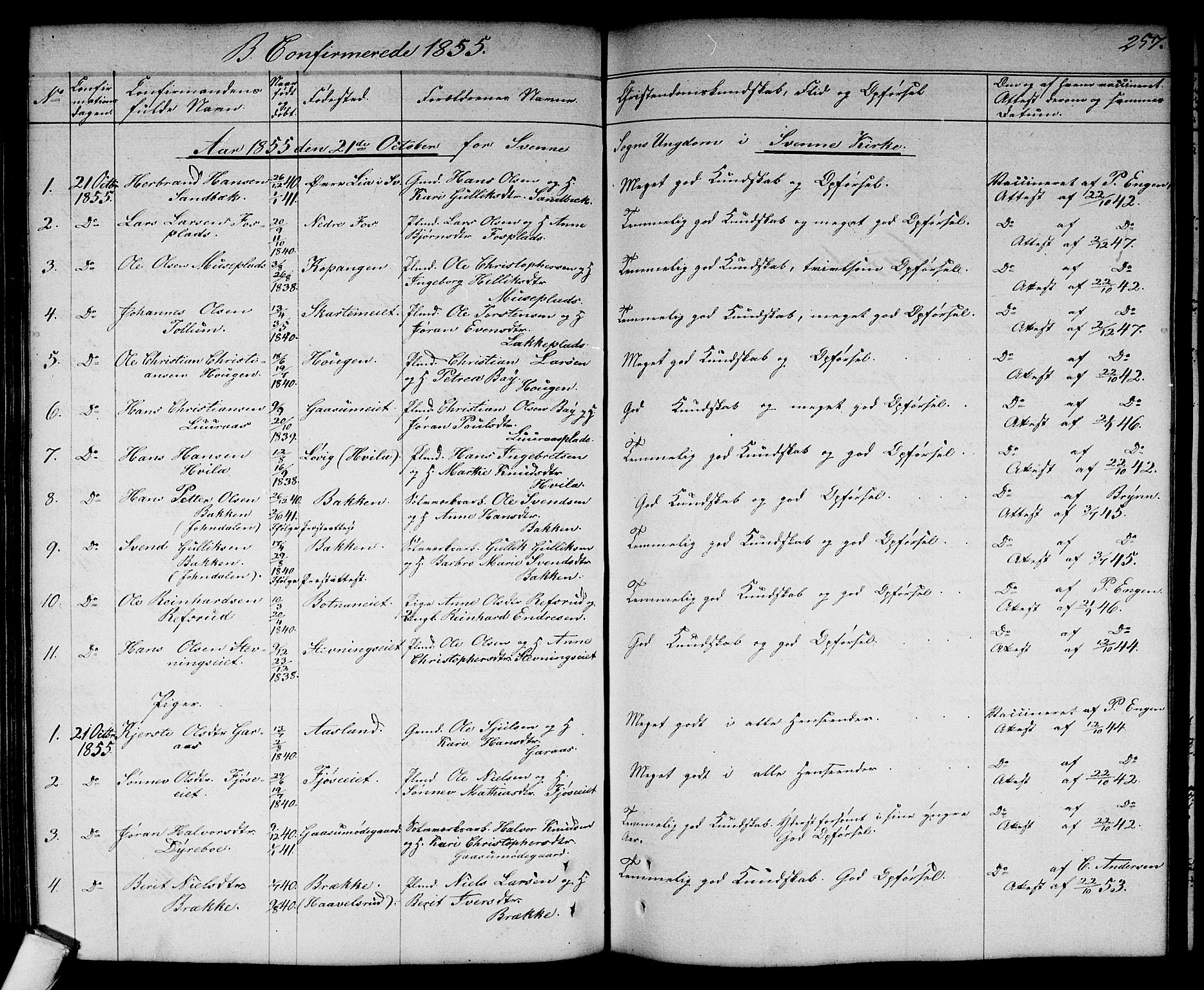 Flesberg kirkebøker, AV/SAKO-A-18/G/Ga/L0002: Parish register (copy) no. I 2, 1834-1860, p. 257