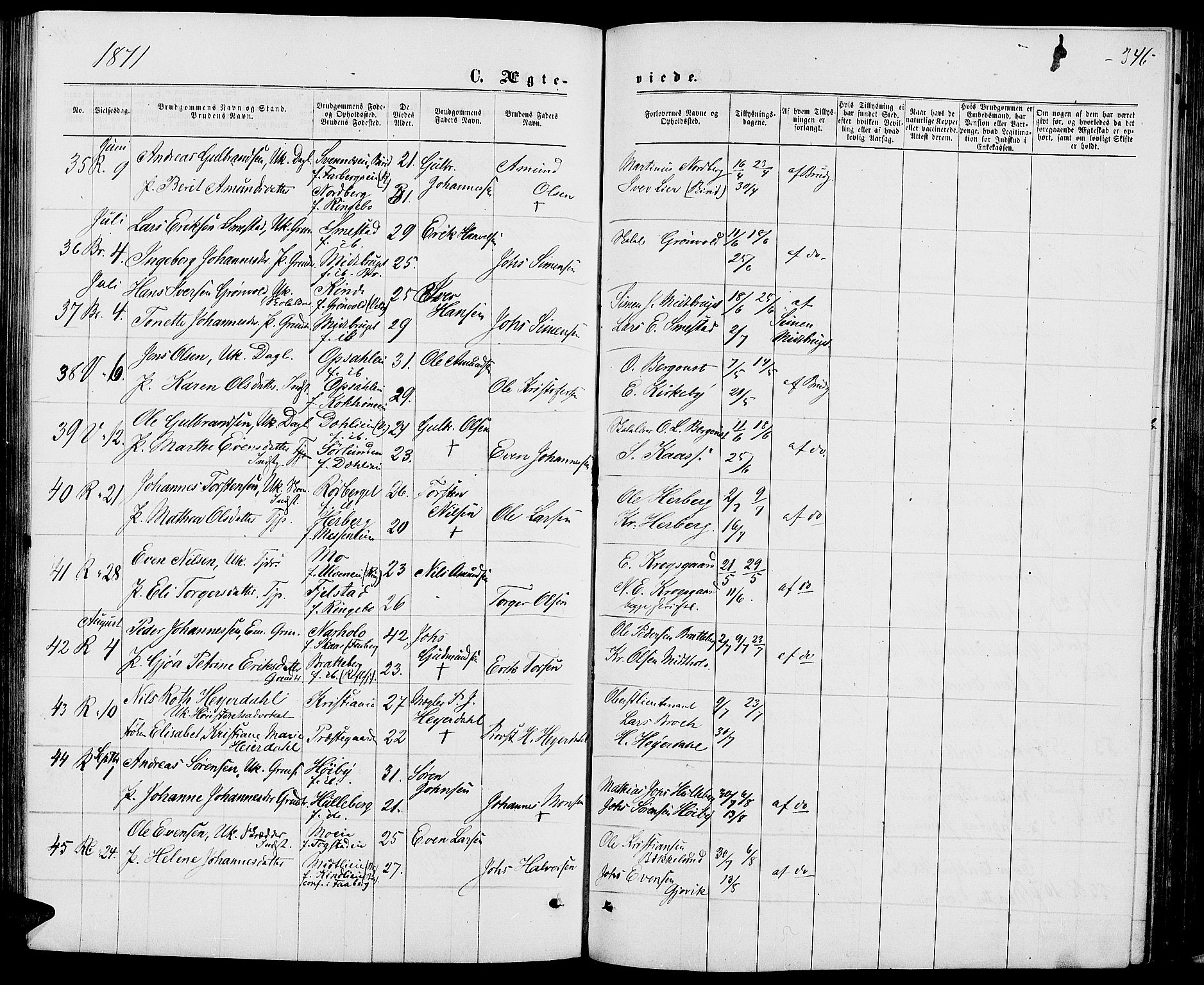 Ringsaker prestekontor, SAH/PREST-014/L/La/L0008: Parish register (copy) no. 8, 1870-1878, p. 346