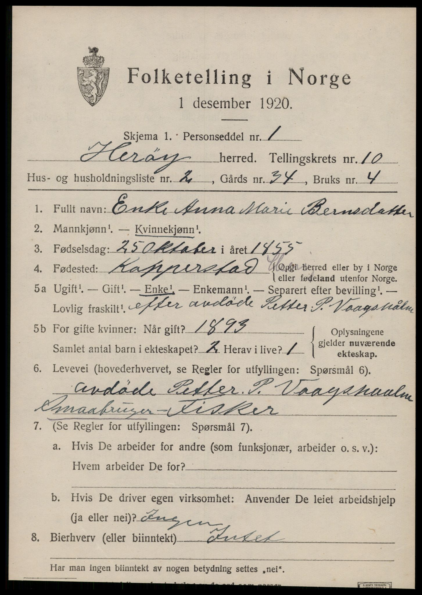 SAT, 1920 census for Herøy (MR), 1920, p. 6167