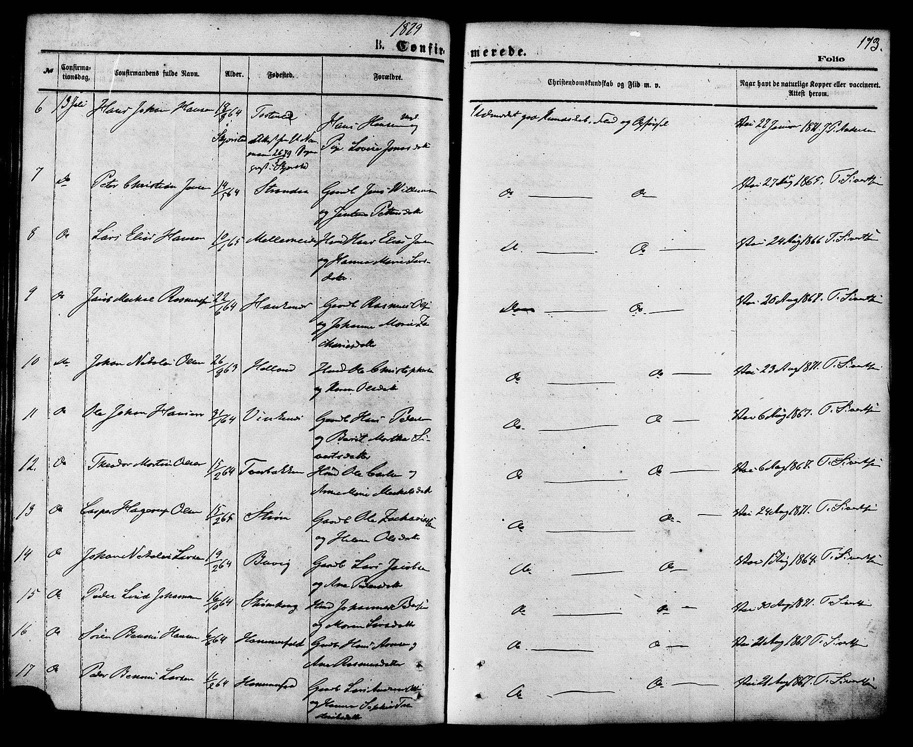 Ministerialprotokoller, klokkerbøker og fødselsregistre - Nordland, SAT/A-1459/853/L0771: Parish register (official) no. 853A10, 1870-1881, p. 173