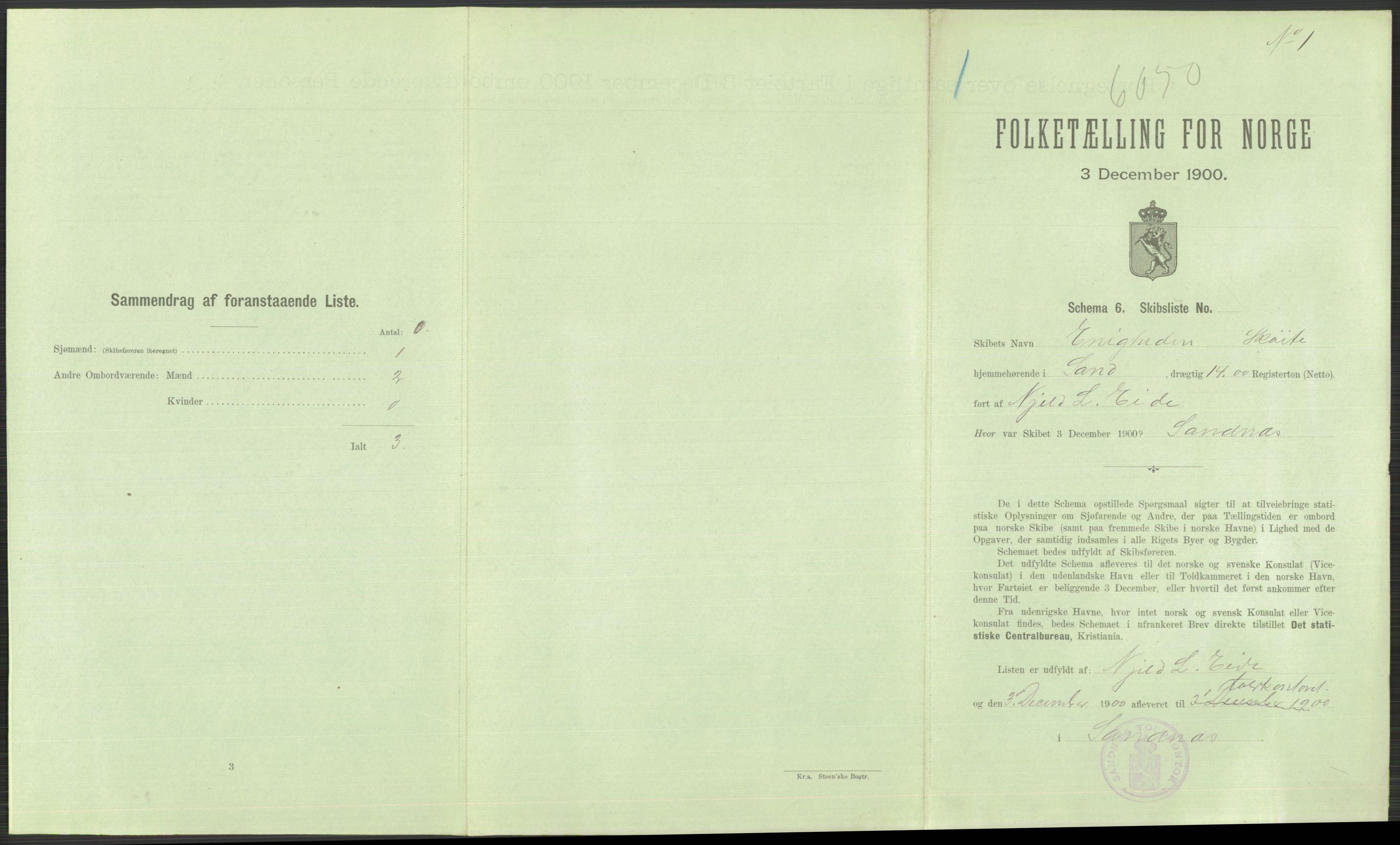 RA, 1900 Census - ship lists from ships in Norwegian harbours, harbours abroad and at sea, 1900, p. 879