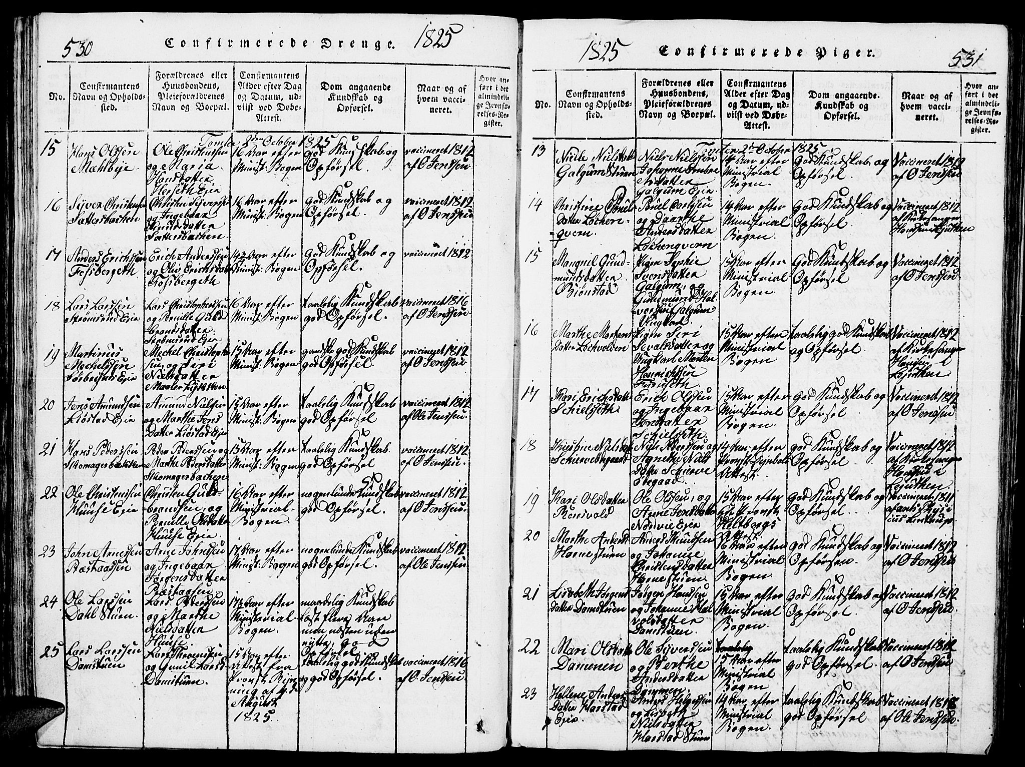 Romedal prestekontor, SAH/PREST-004/L/L0005: Parish register (copy) no. 5, 1814-1829, p. 530-531