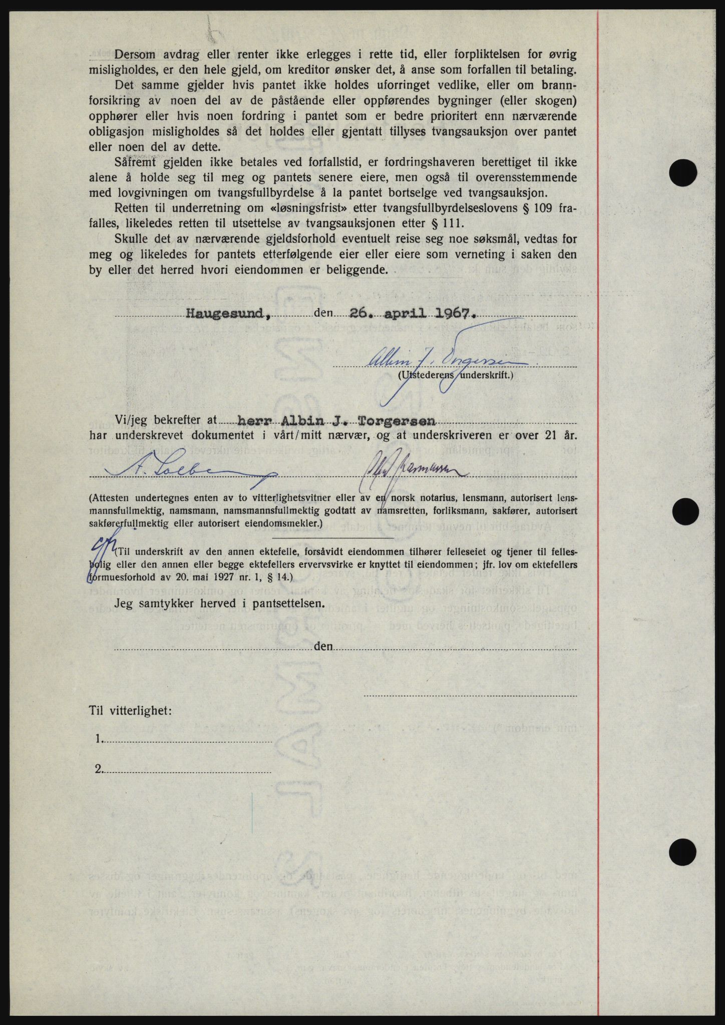 Haugesund tingrett, SAST/A-101415/01/II/IIC/L0056: Mortgage book no. B 56, 1966-1967, Diary no: : 1139/1967