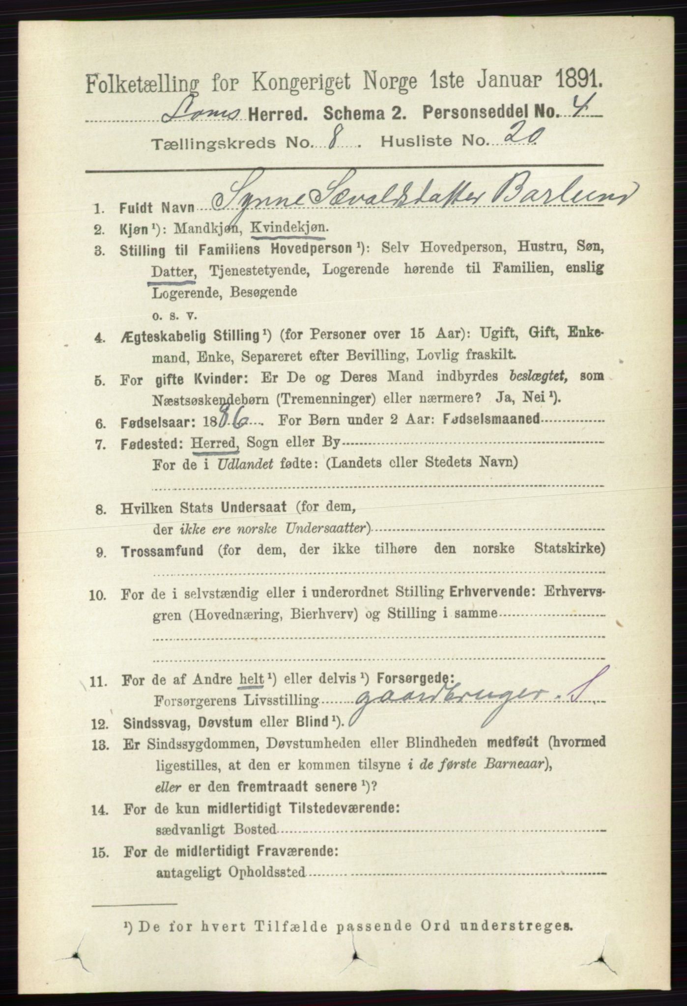 RA, 1891 census for 0514 Lom, 1891, p. 3214