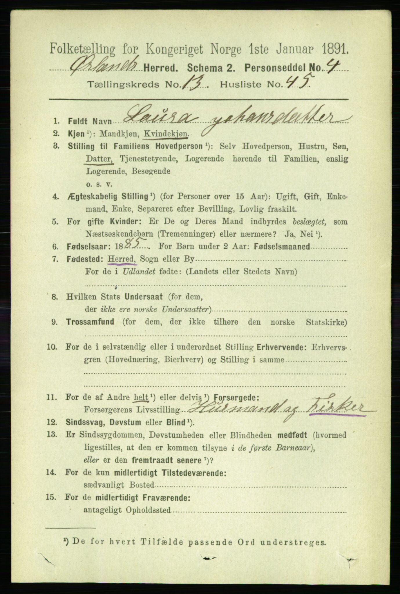 RA, 1891 census for 1621 Ørland, 1891, p. 6156